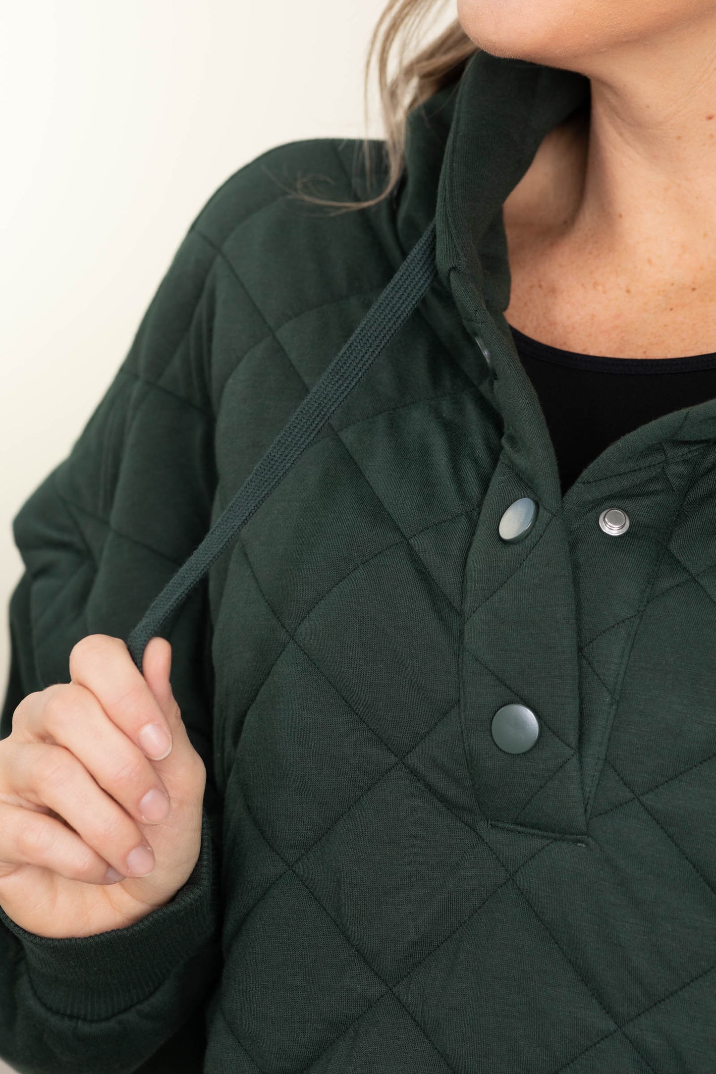 Emerald Green Quilted Terry Mixed Snap Hoodie