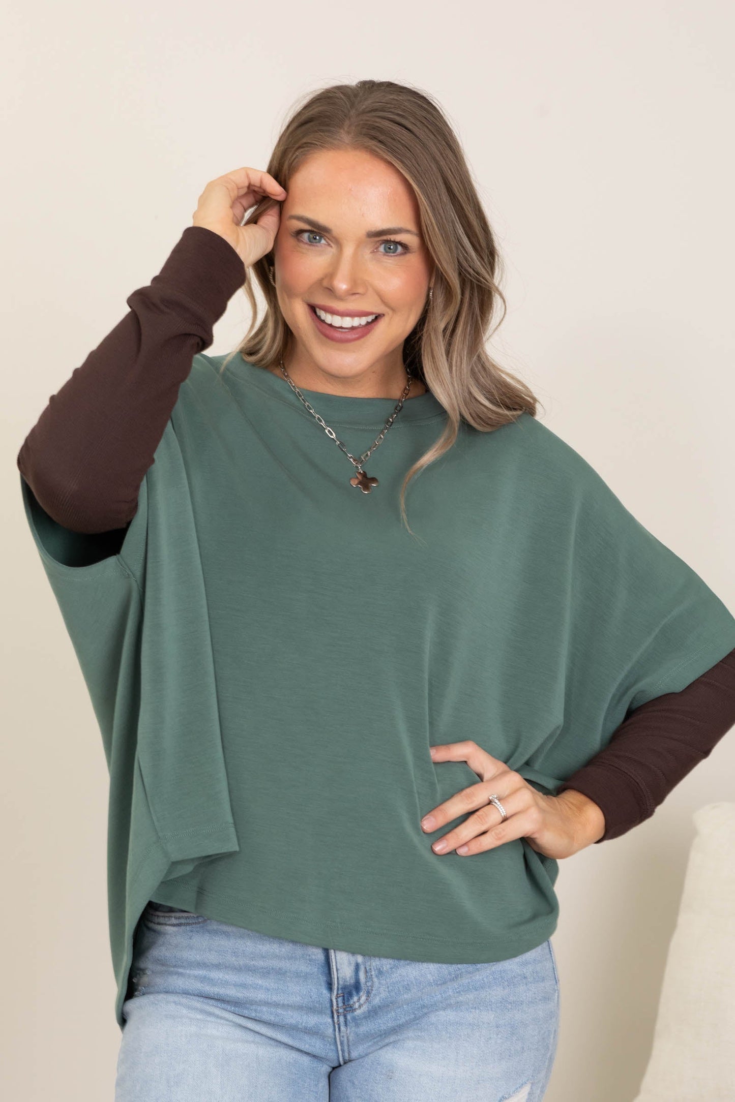 Boat Neck Dolman Sleeve Relaxed Fit Top