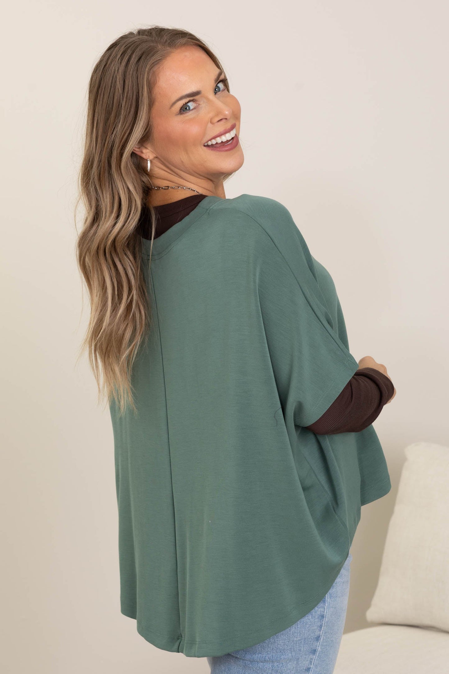 Boat Neck Dolman Sleeve Relaxed Fit Top