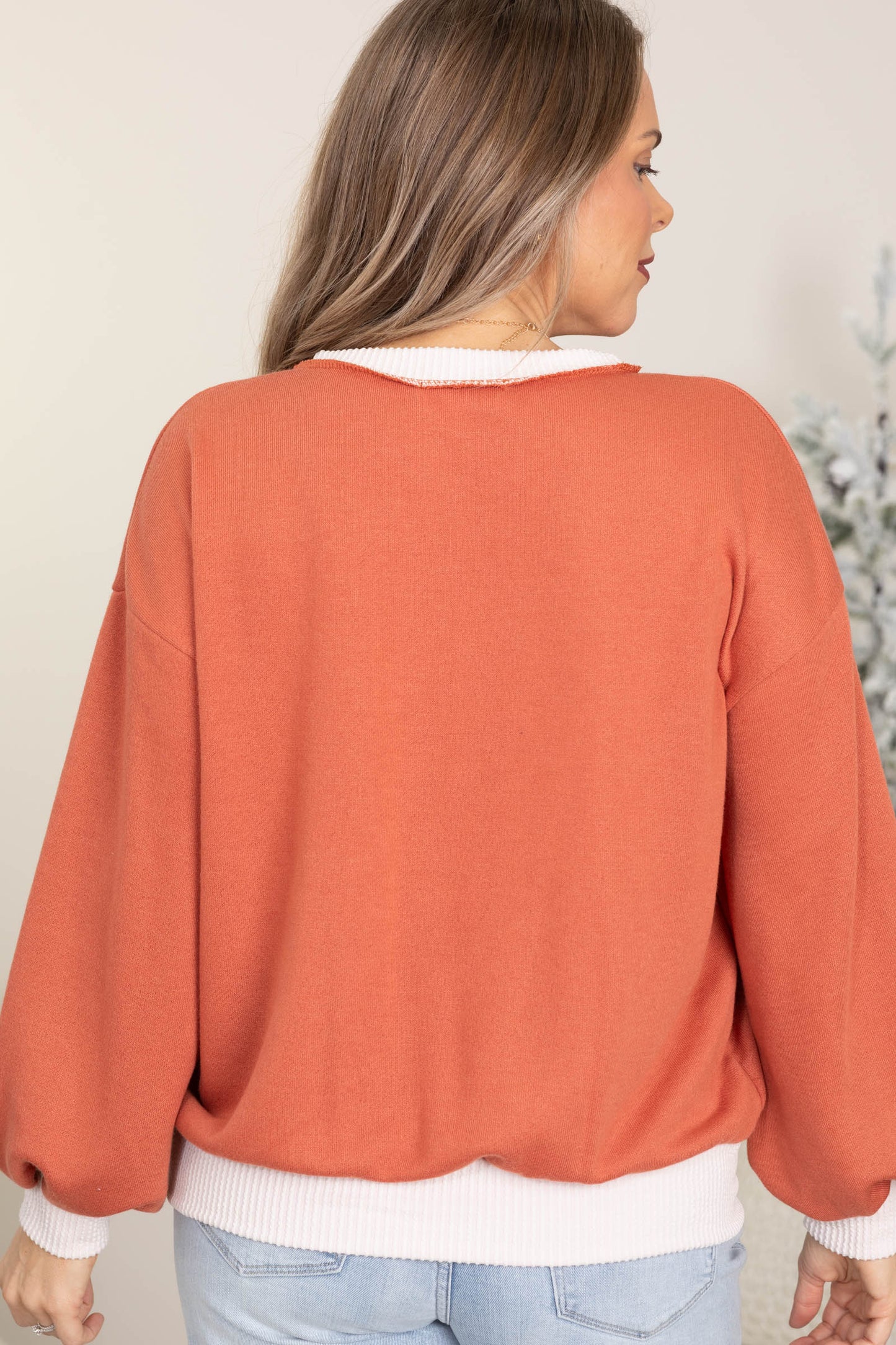 French Terry Knit Tops With Rib Trim Contrast