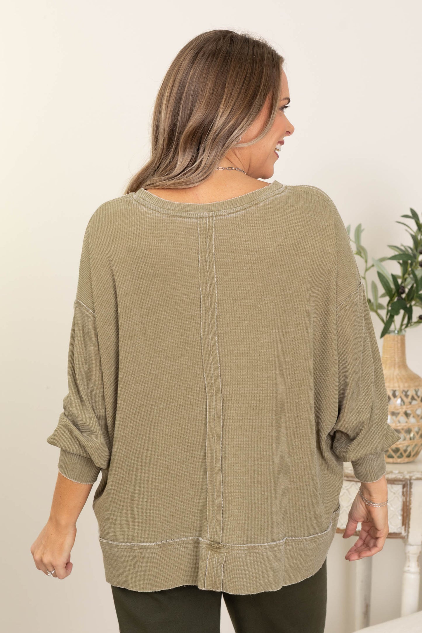 Waffle Relaxed Fit Top With Notch Neck