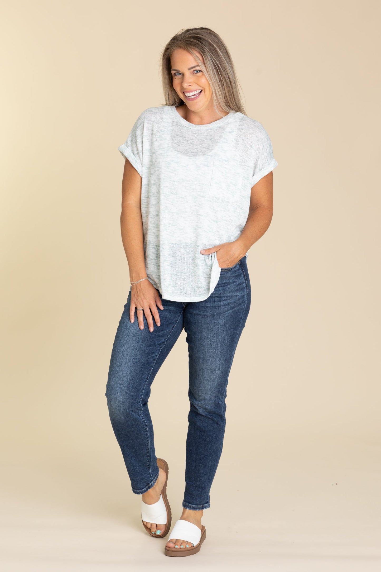 Relaxed Fit Marled Texture Knit Tops