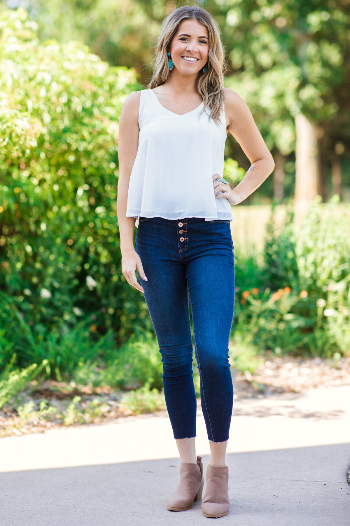 Off White V-Neck Flowy Tank