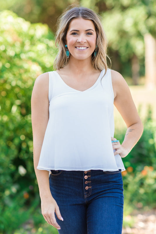 Off White V-Neck Flowy Tank