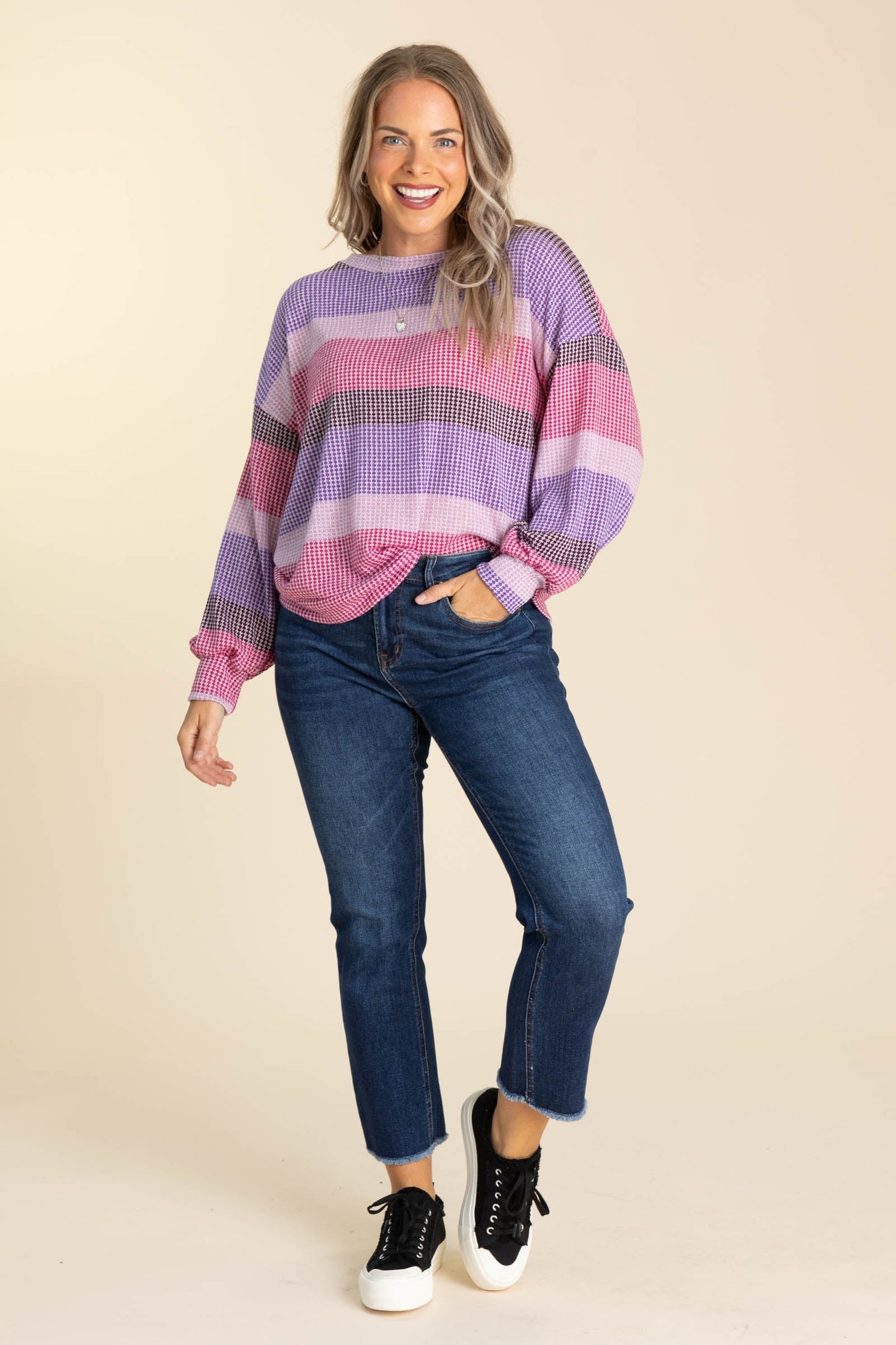 Loose Fit Multi Color Waffle Knit Tops