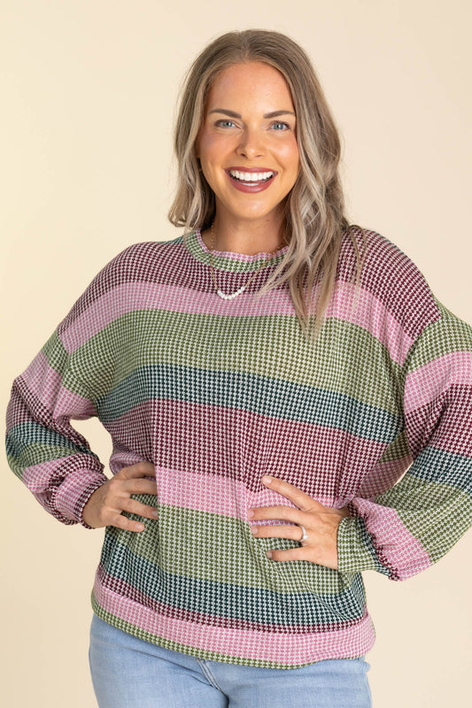 Loose Fit Multi Color Waffle Knit Tops