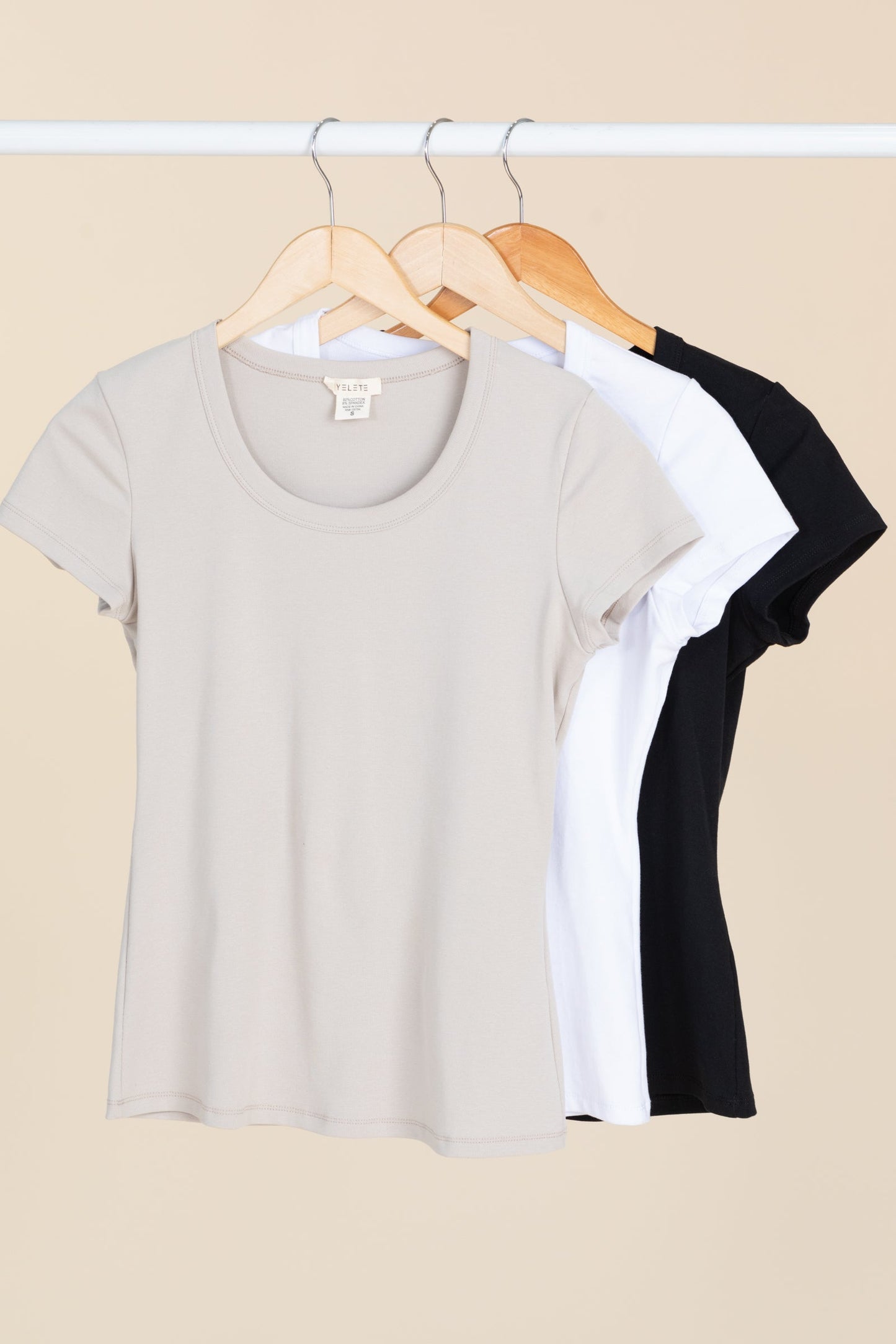 Cotton Rib U-Neck Short Sleeve Knit T-Shirt