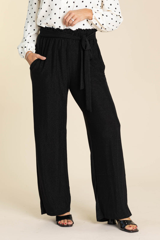 Black Metallic Slinky Casual Pants