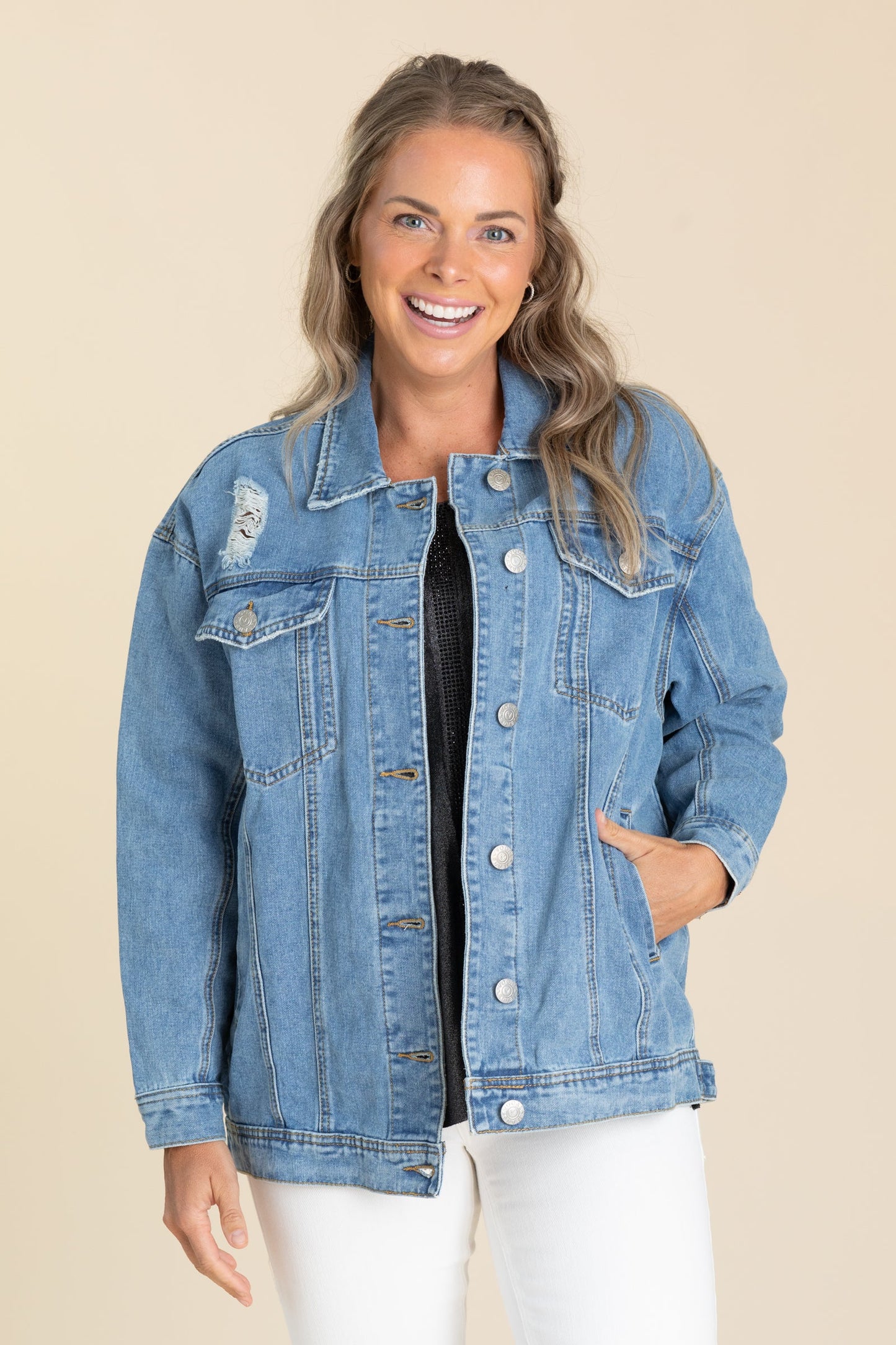 Denim Button Up Boyfriend Fit Jackets