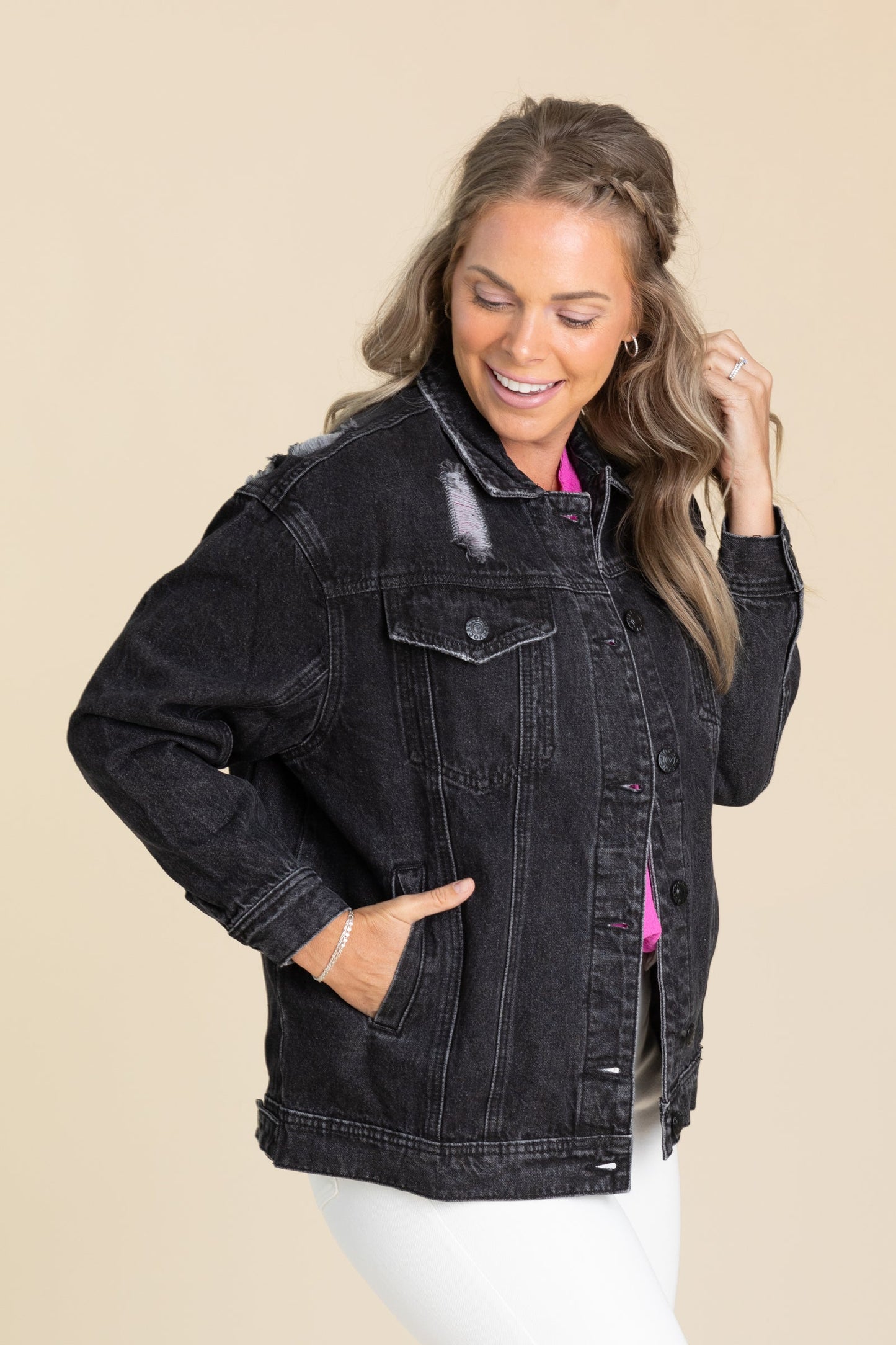 Denim Button Up Boyfriend Fit Jackets