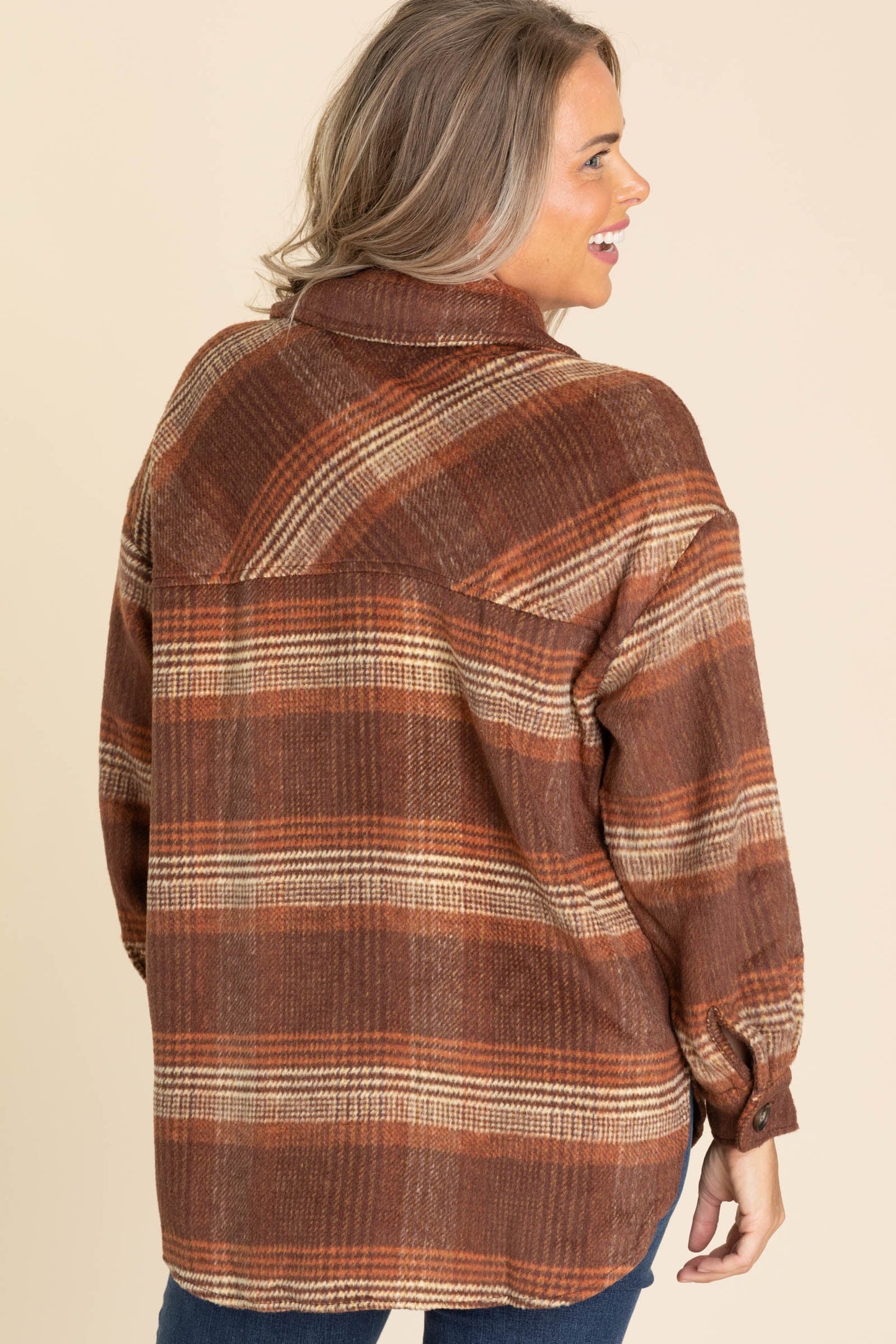 Chestnut And Copper Plaid Print Shacket