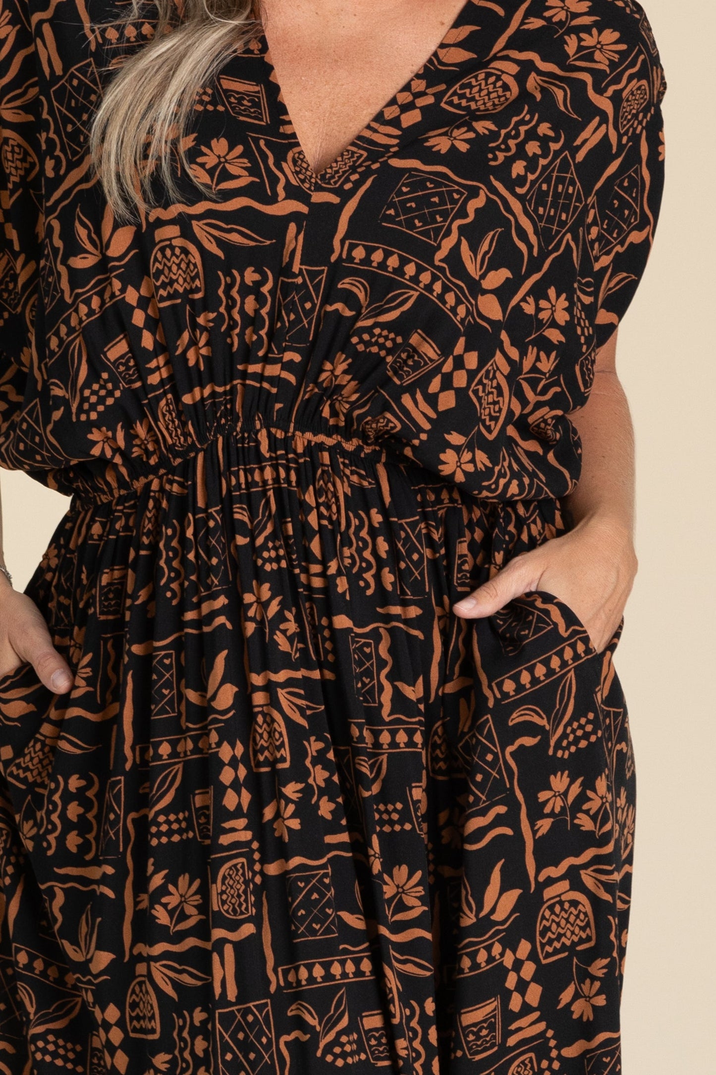 Black And Cinnamon Aztec Printed Maxi Dress