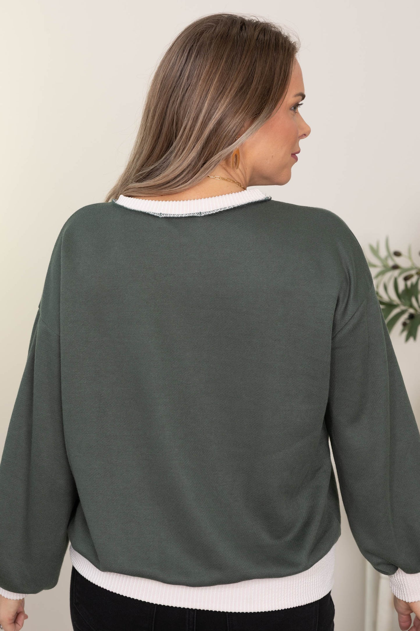 French Terry Knit Tops With Rib Trim Contrast