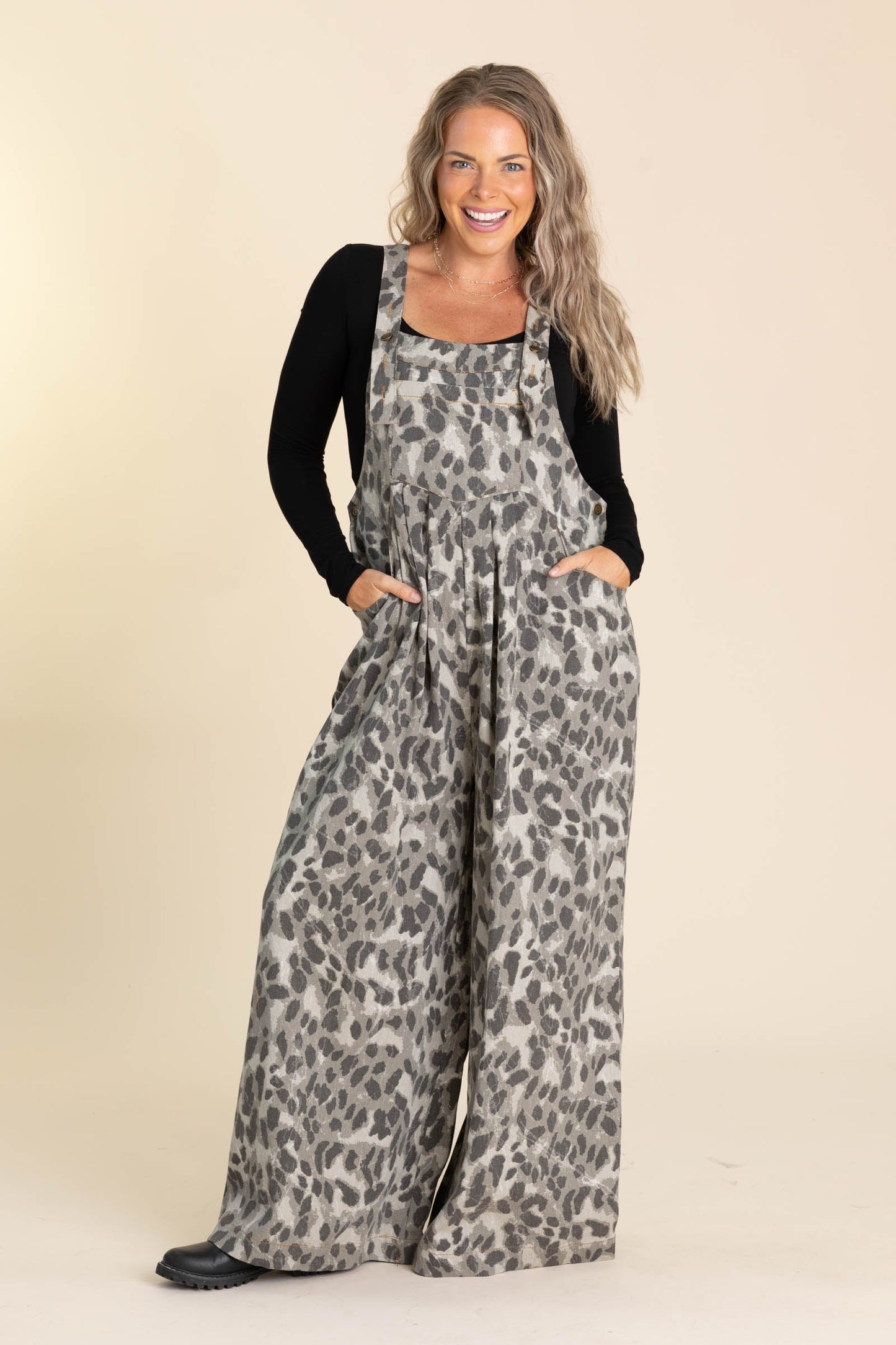 Beige Grey Animal Wide Leg Jumpsuit