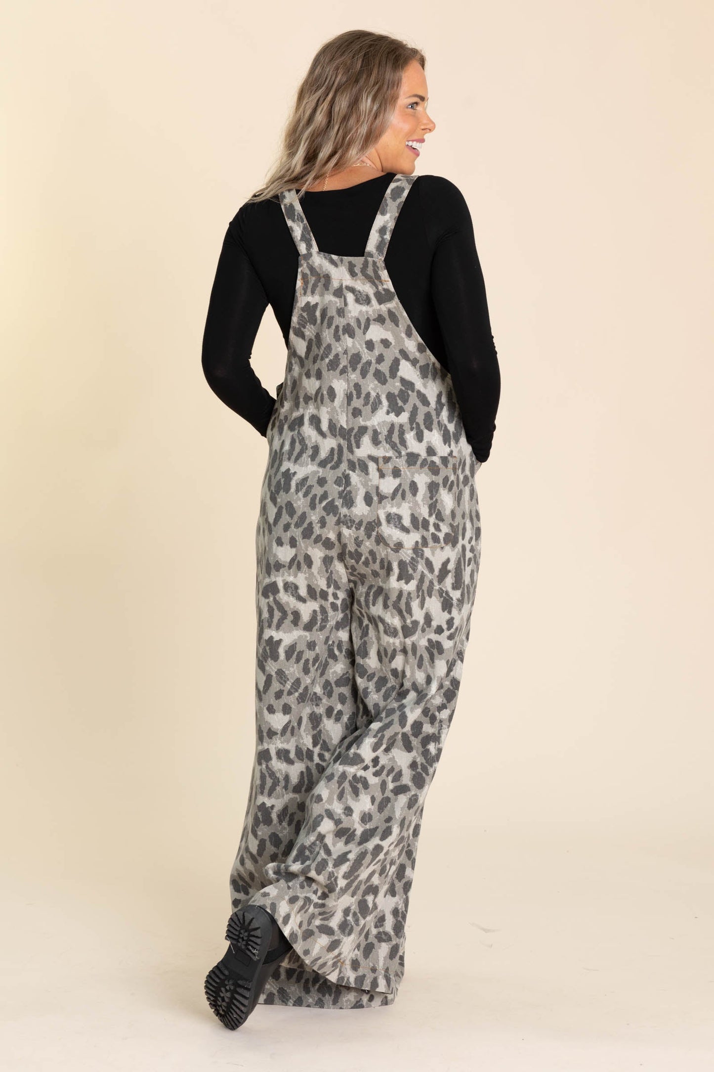 Beige Grey Animal Wide Leg Jumpsuit