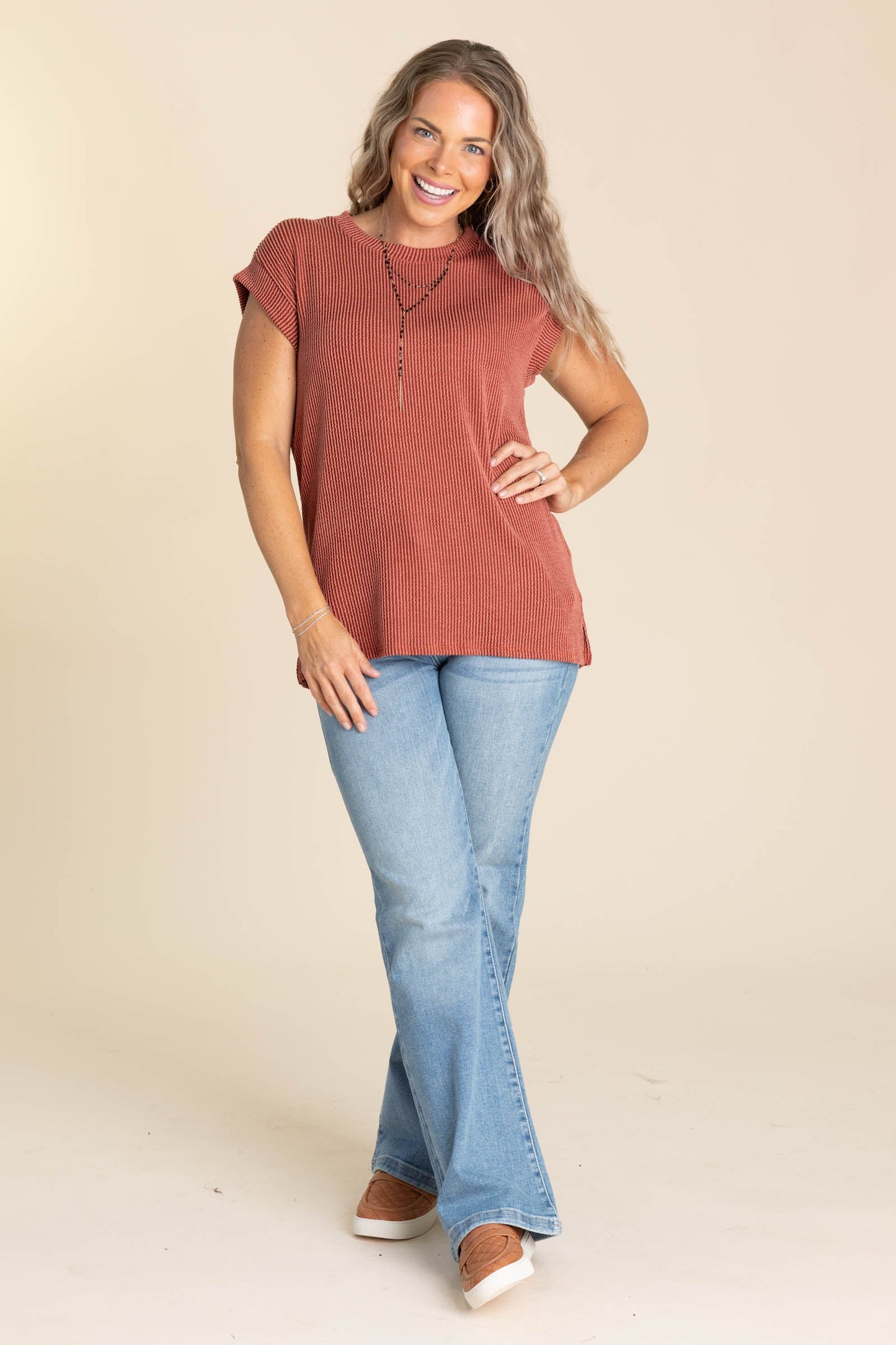 Cap Sleeve Ribbed Short Sleeve Knit Tops