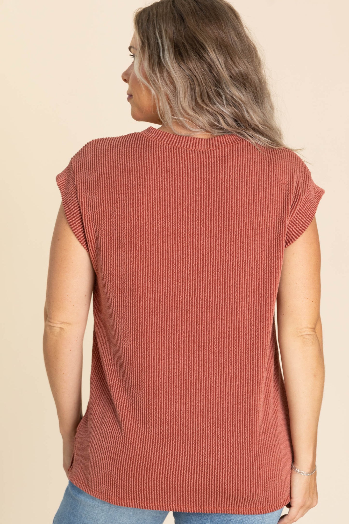 Cap Sleeve Ribbed Short Sleeve Knit Tops