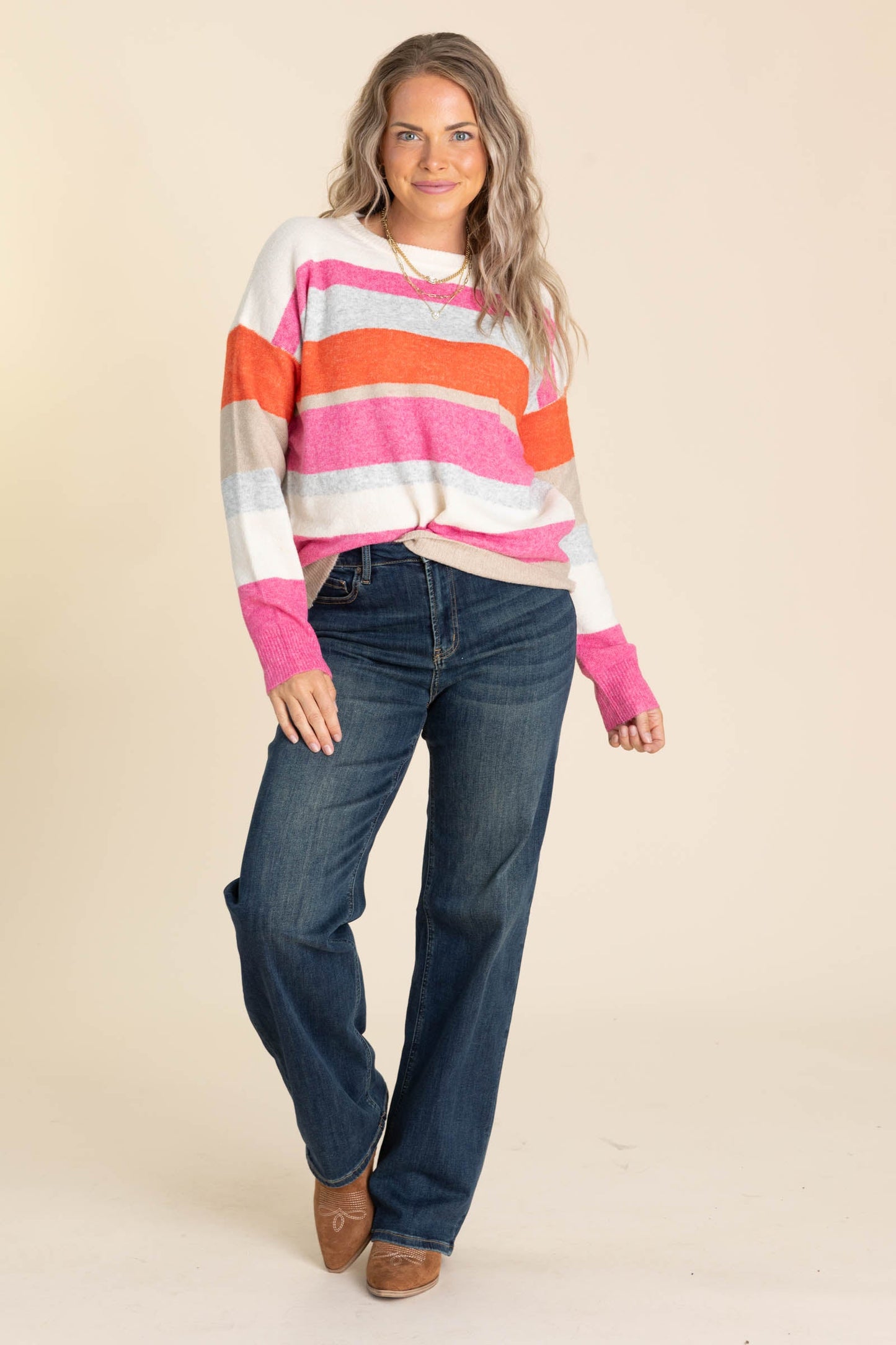Multi Colorblock Stripe Pullover Sweaters