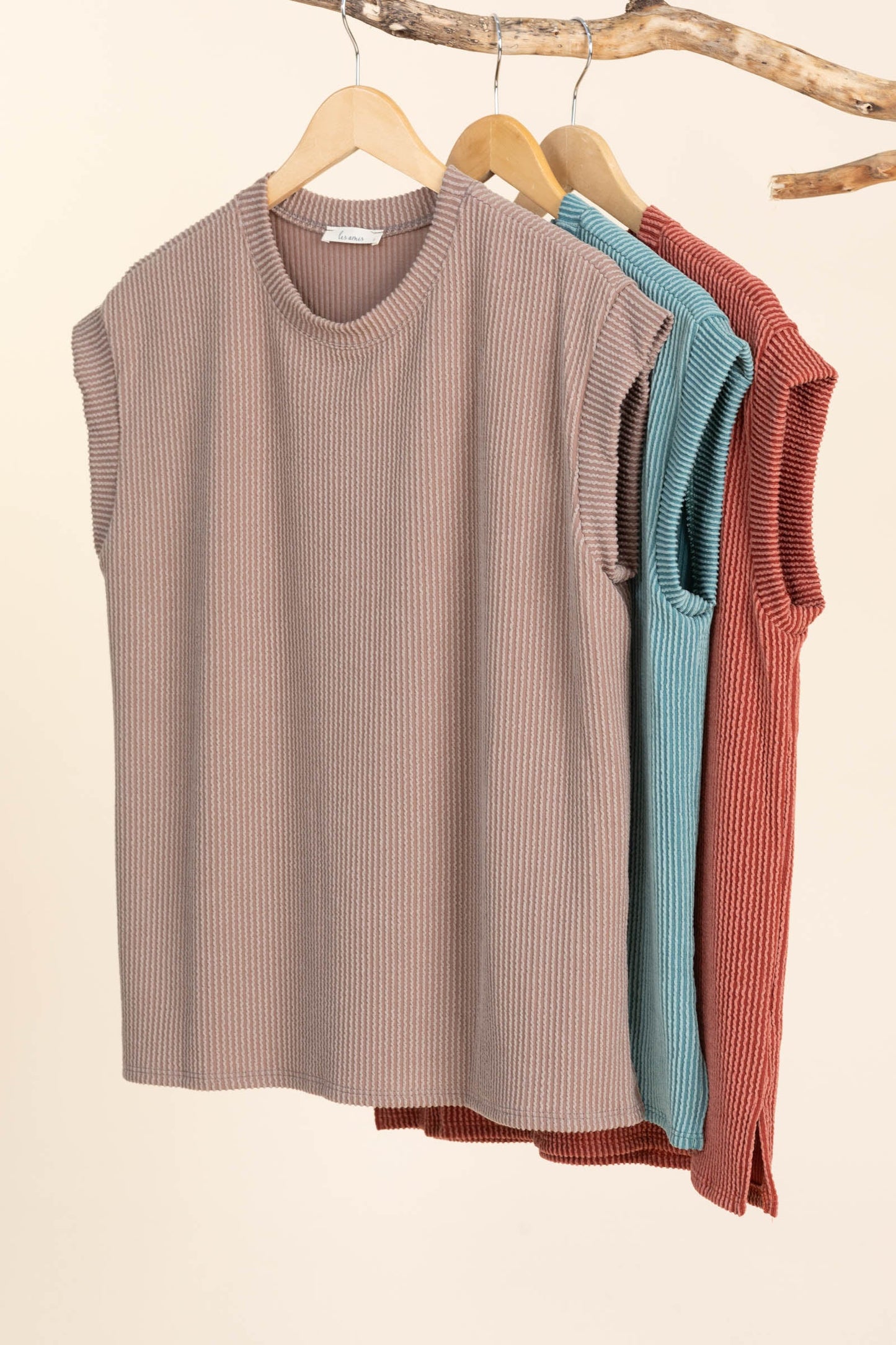Cap Sleeve Ribbed Short Sleeve Knit Tops