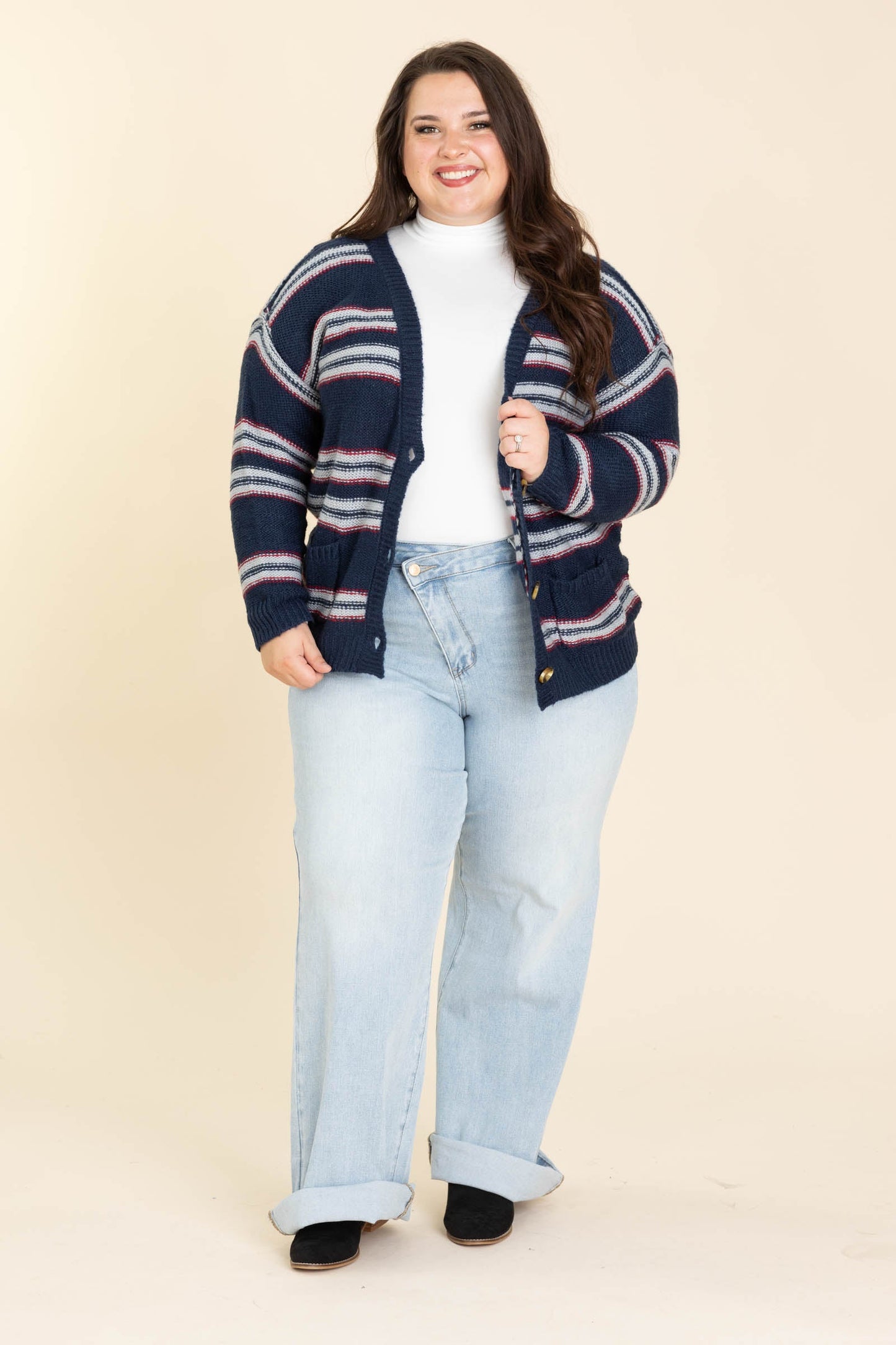 Retro Striped Button Front Cardigans