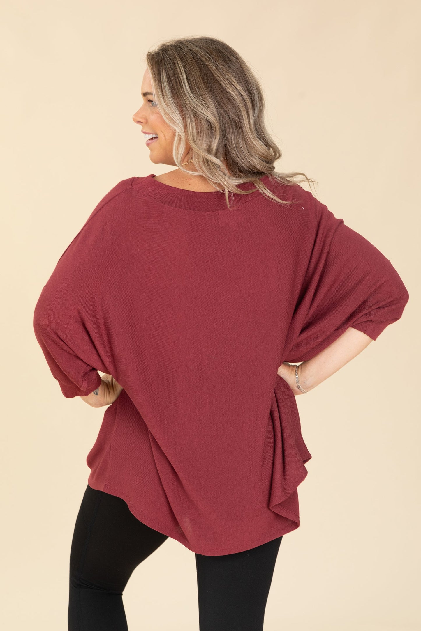 Boatneck Dolman Quarter Sleeve Knit Tops