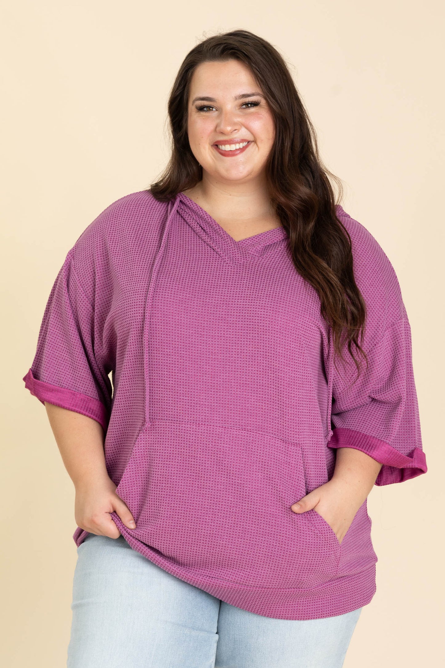 Oversized Waffle Knit Hoodie Tops