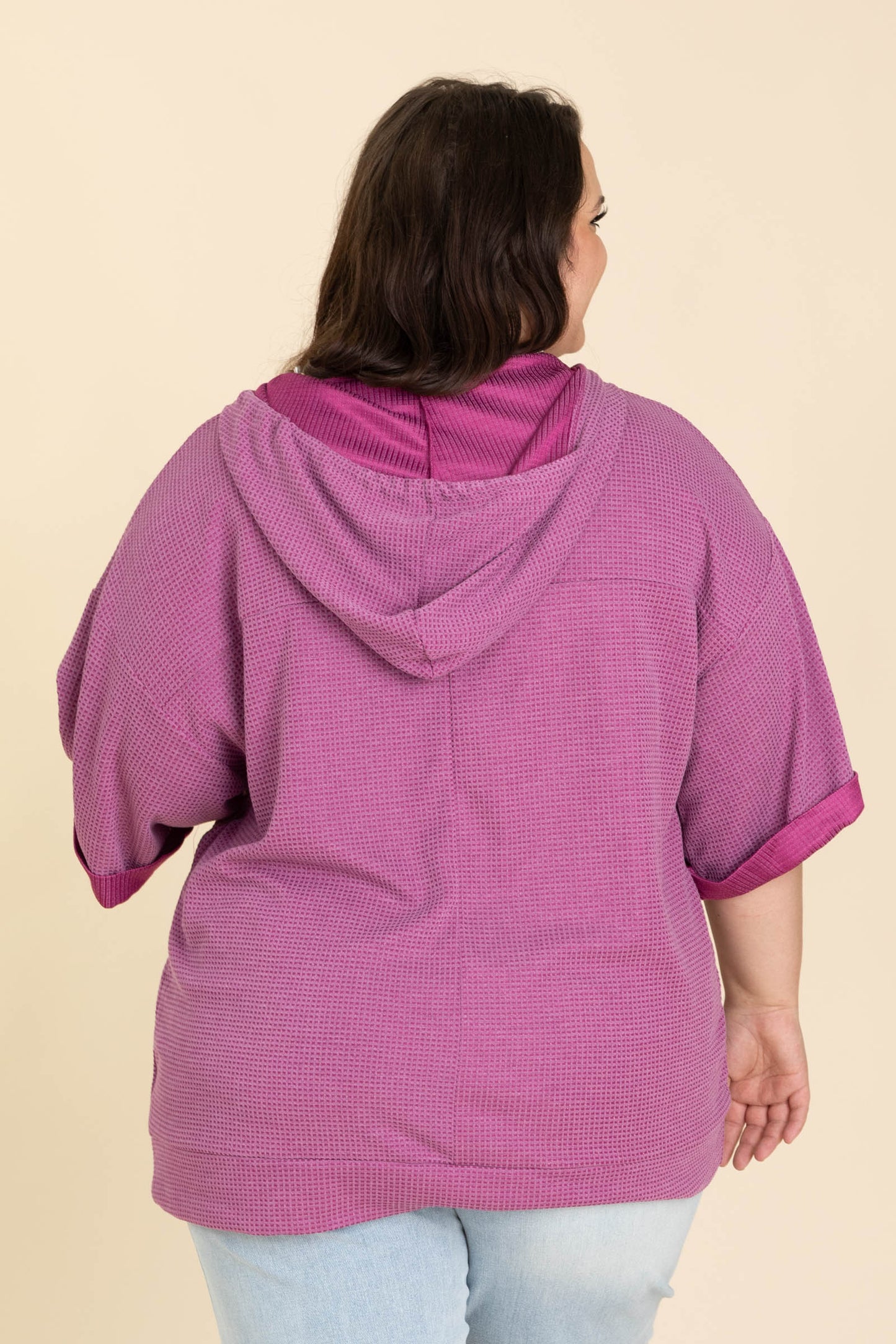 Oversized Waffle Knit Hoodie Tops