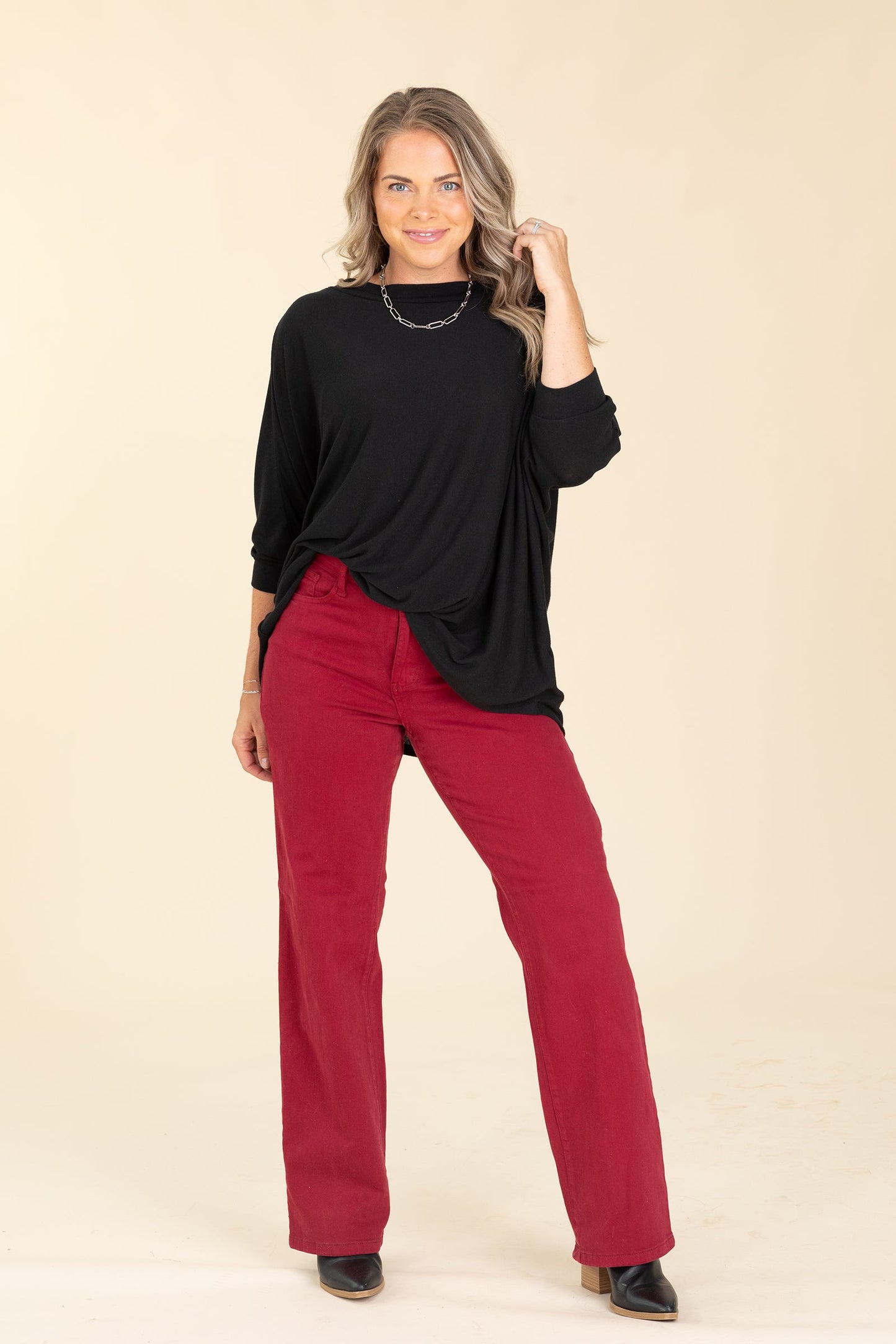 Boatneck Dolman Quarter Sleeve Knit Tops