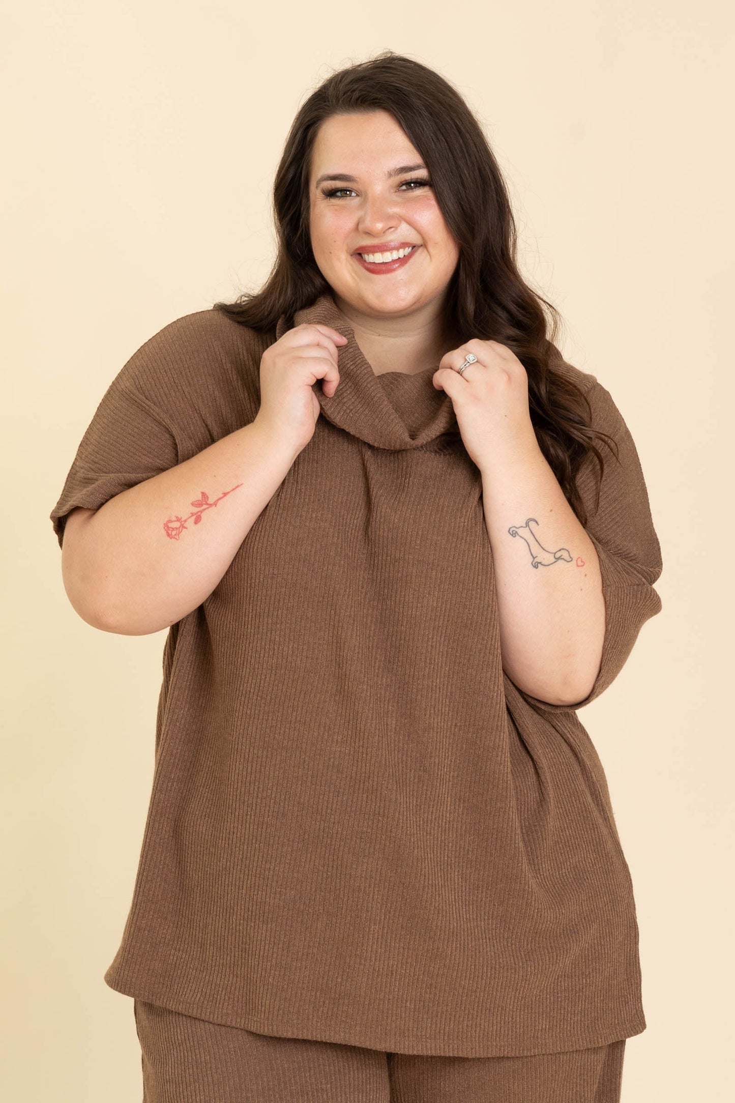 Oversized Short Sleeve Cowl Neck And Pant Sets