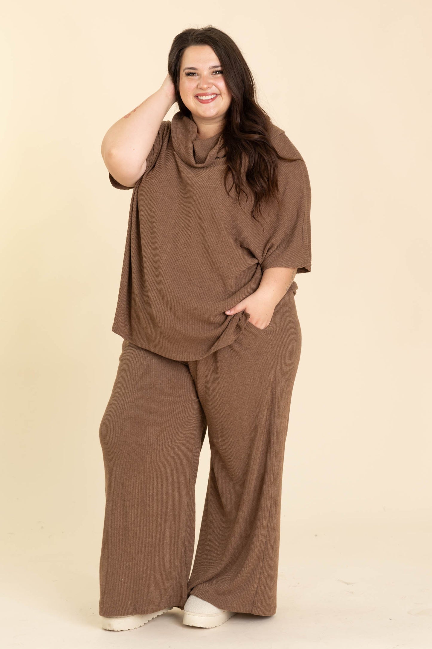 Oversized Short Sleeve Cowl Neck And Pant Sets