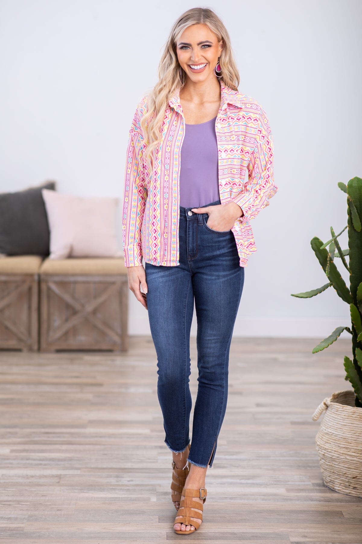 Pink Multicolor Aztec Stripe Jacket