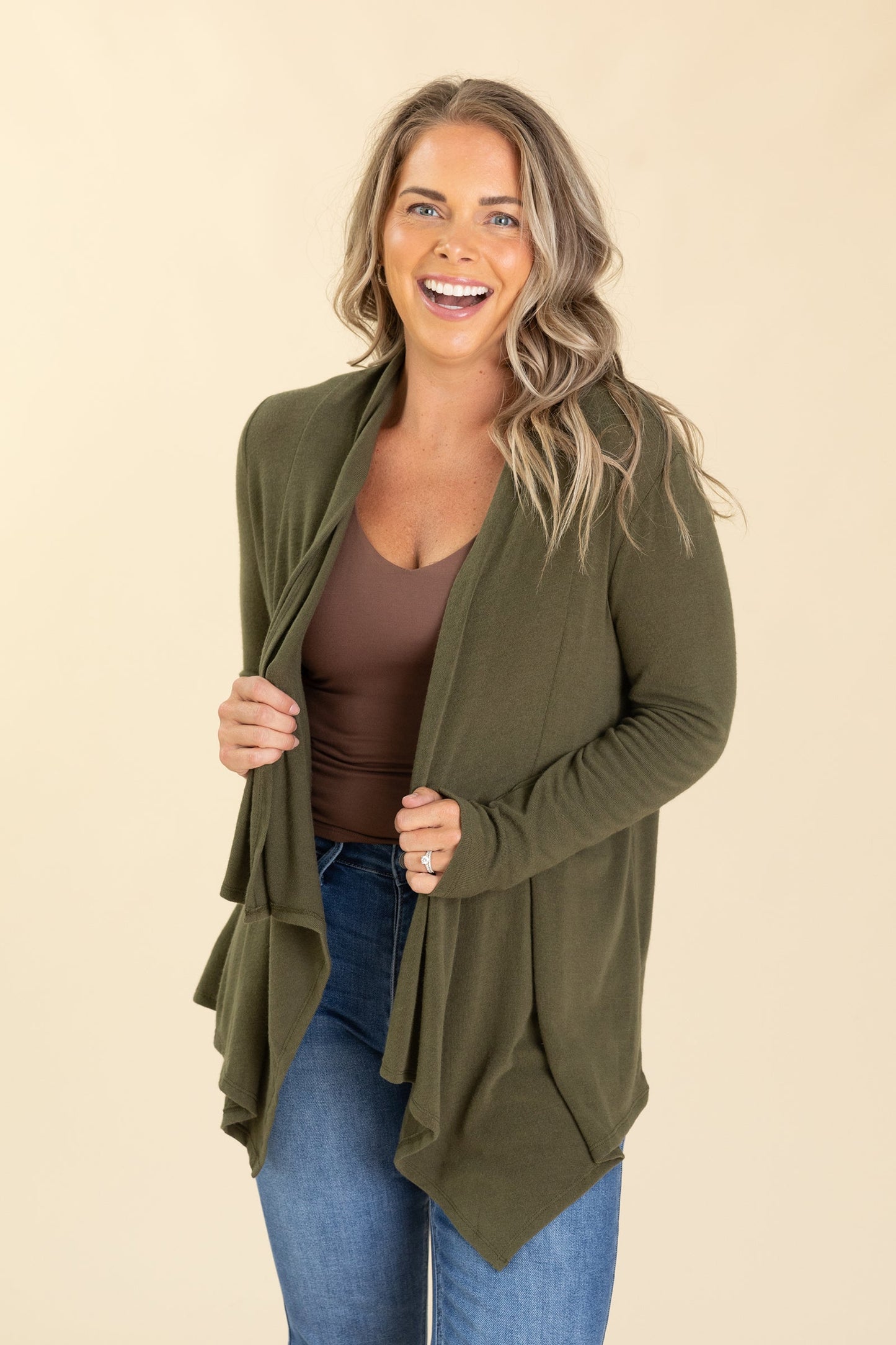 Open Knit Drape Front Cardigans