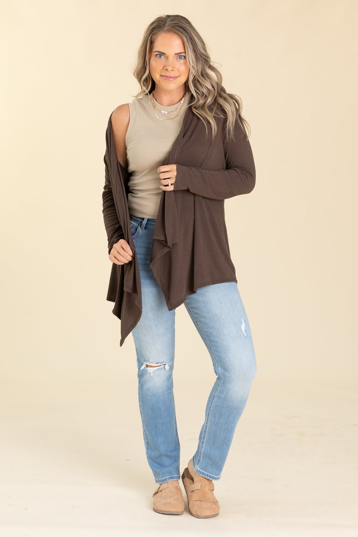 Open Knit Drape Front Cardigans
