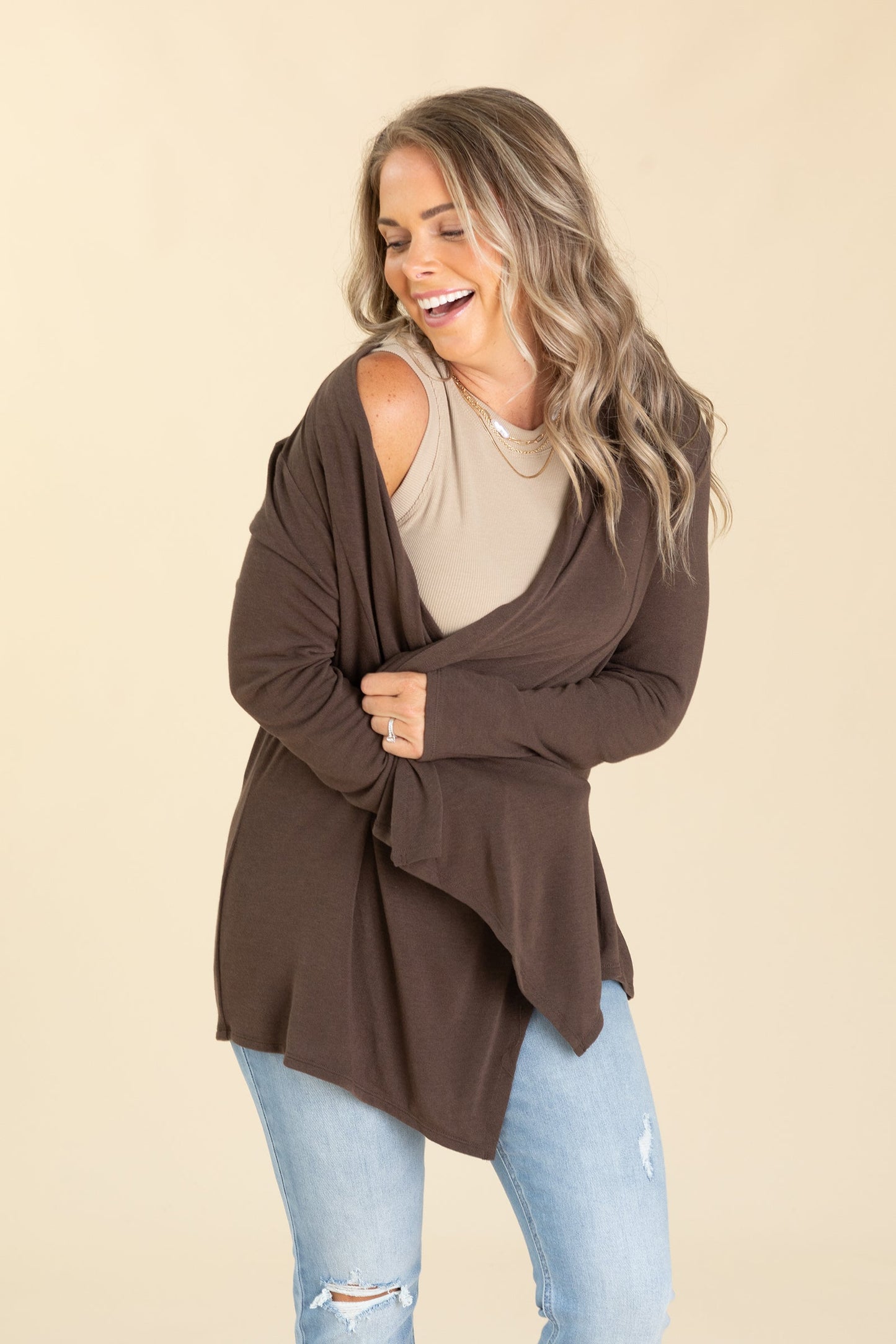 Open Knit Drape Front Cardigans