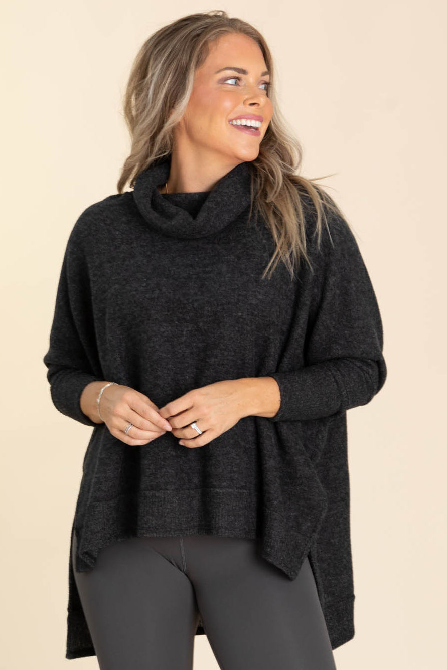 Cowl Neck High-Low Knit Tunic Top