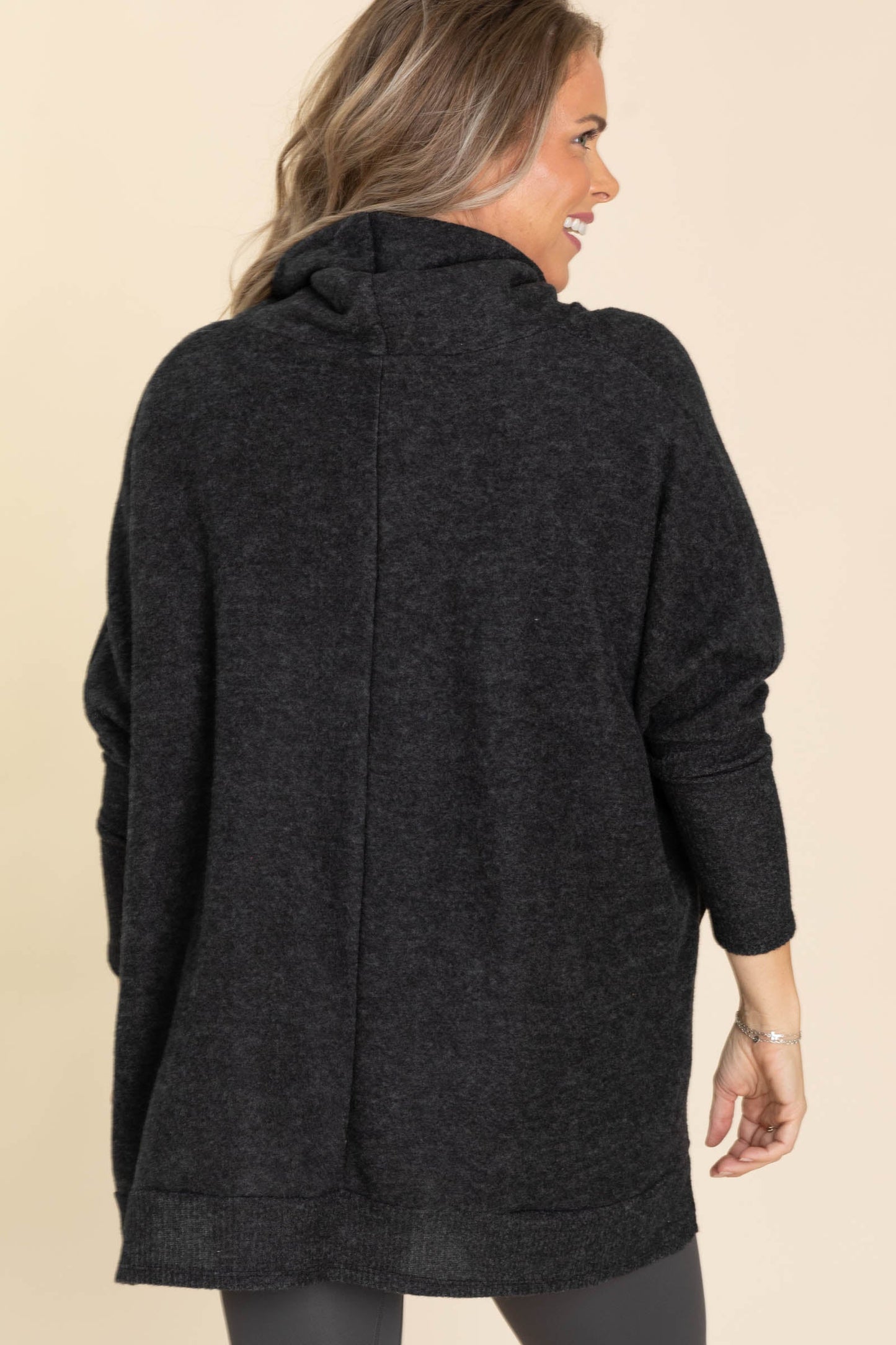 Cowl Neck High-Low Knit Tunic Top