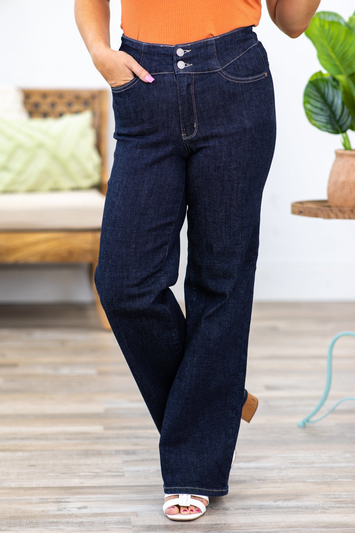 Judy Blue Dark Washed Wide Leg Jeans