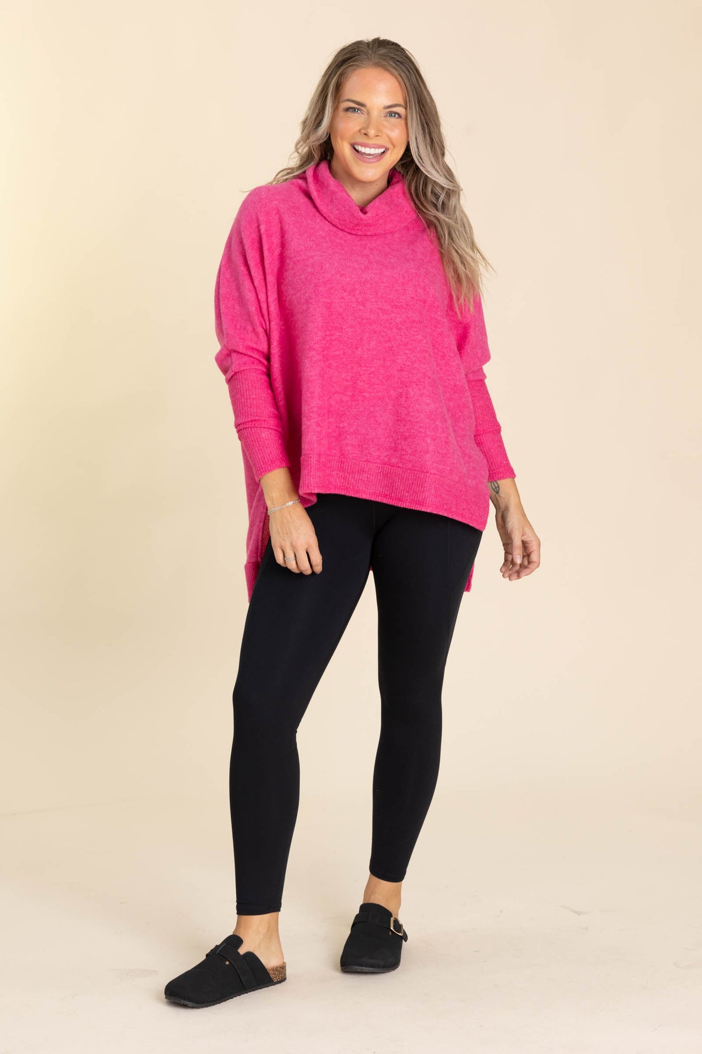 Cowl Neck High-Low Knit Tunic Top