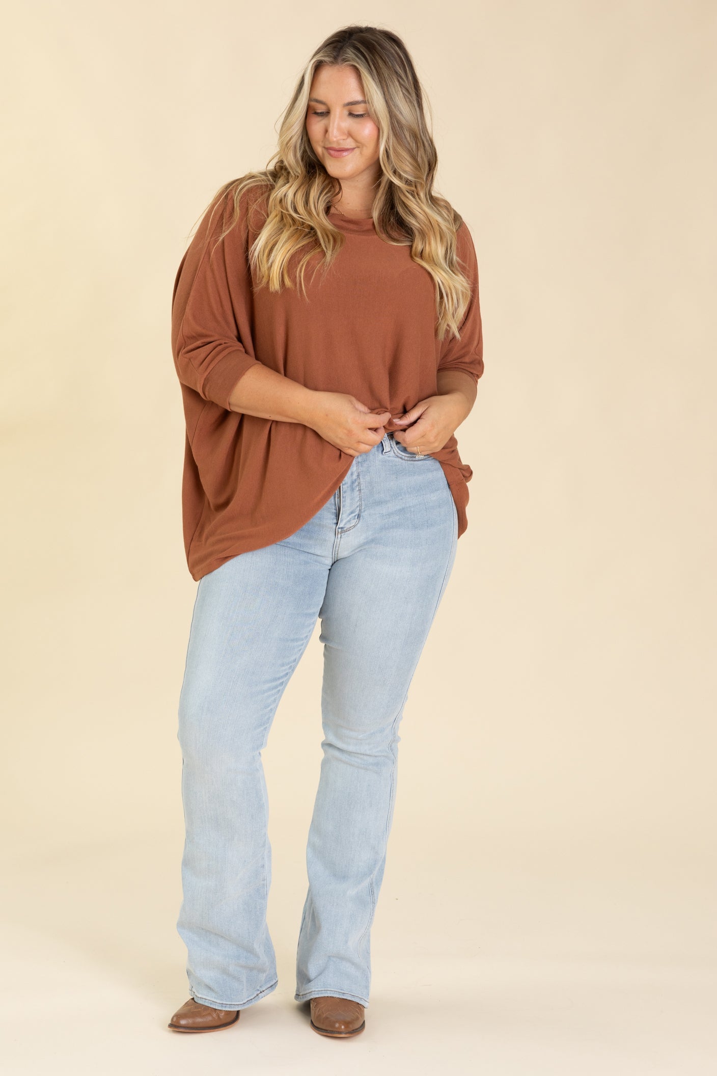 Boatneck Dolman Quarter Sleeve Knit Tops
