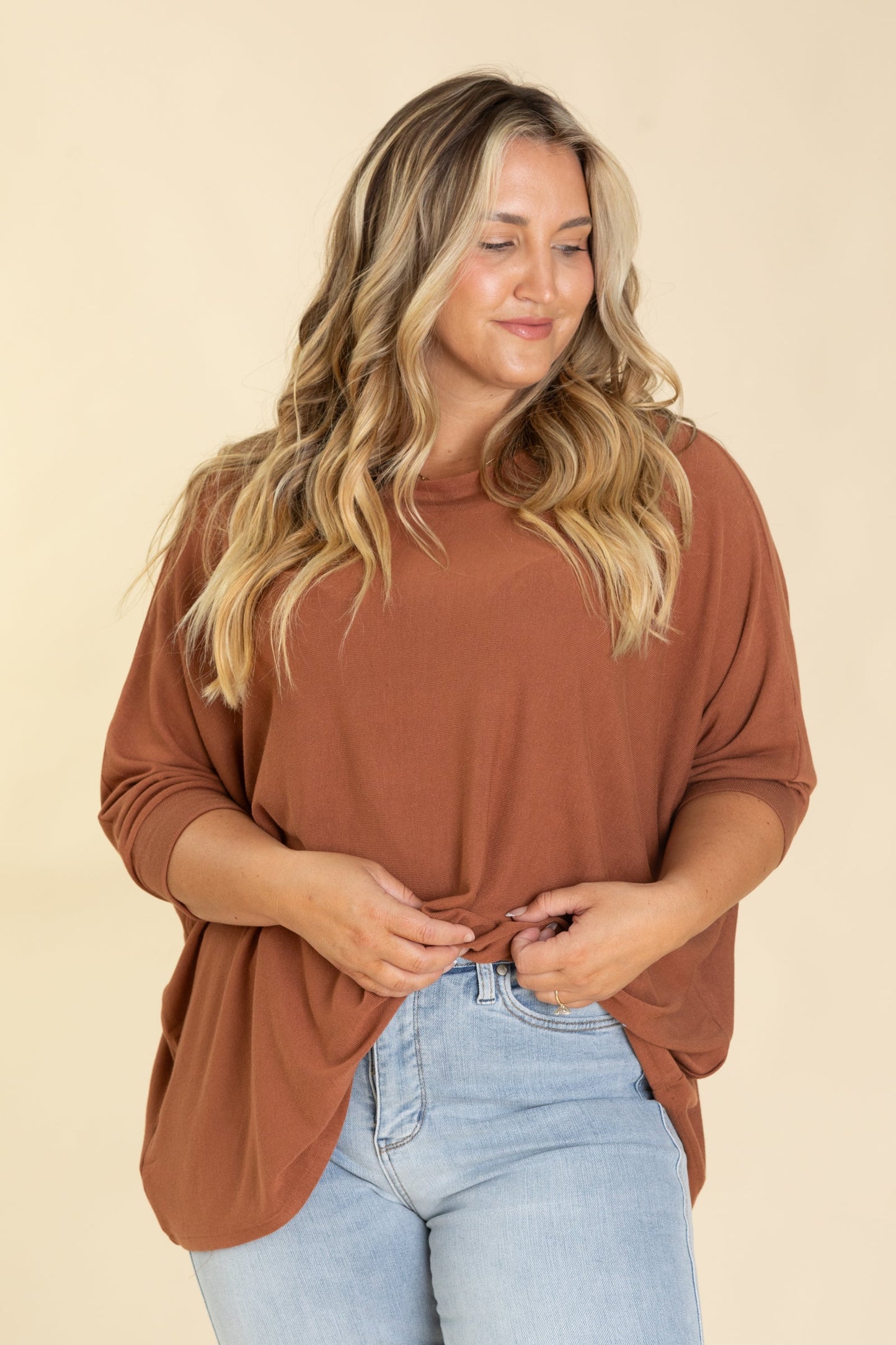 Boatneck Dolman Quarter Sleeve Knit Tops