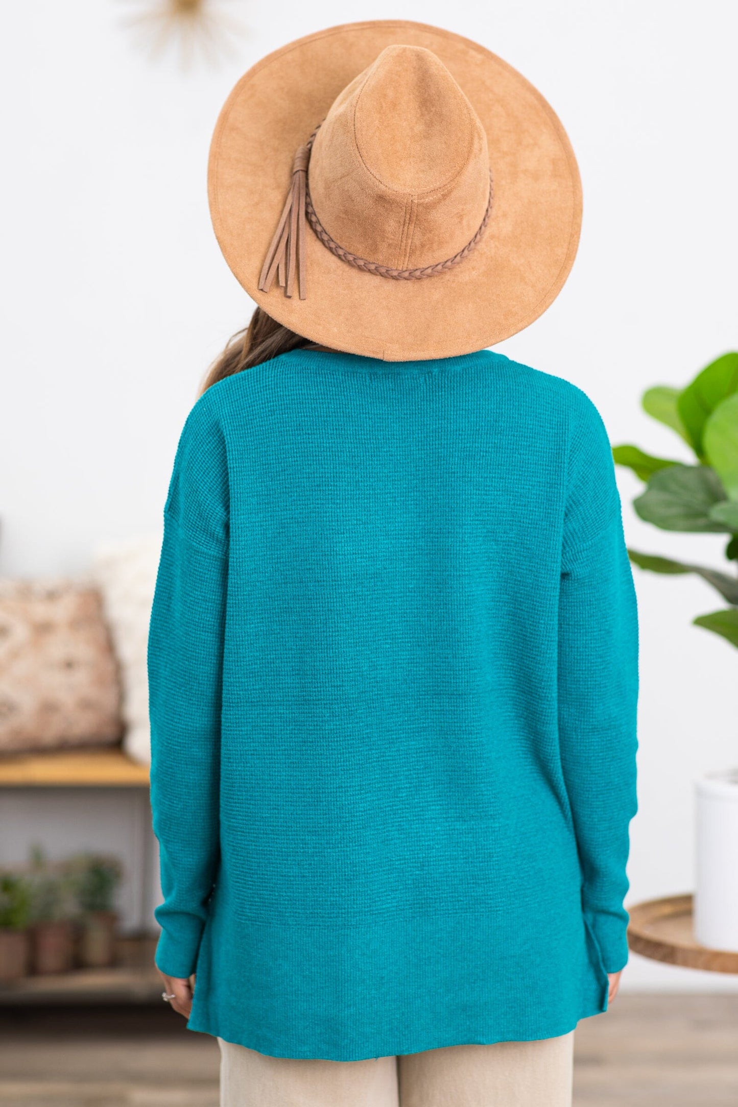 Teal Baby Waffle Knit Sweater