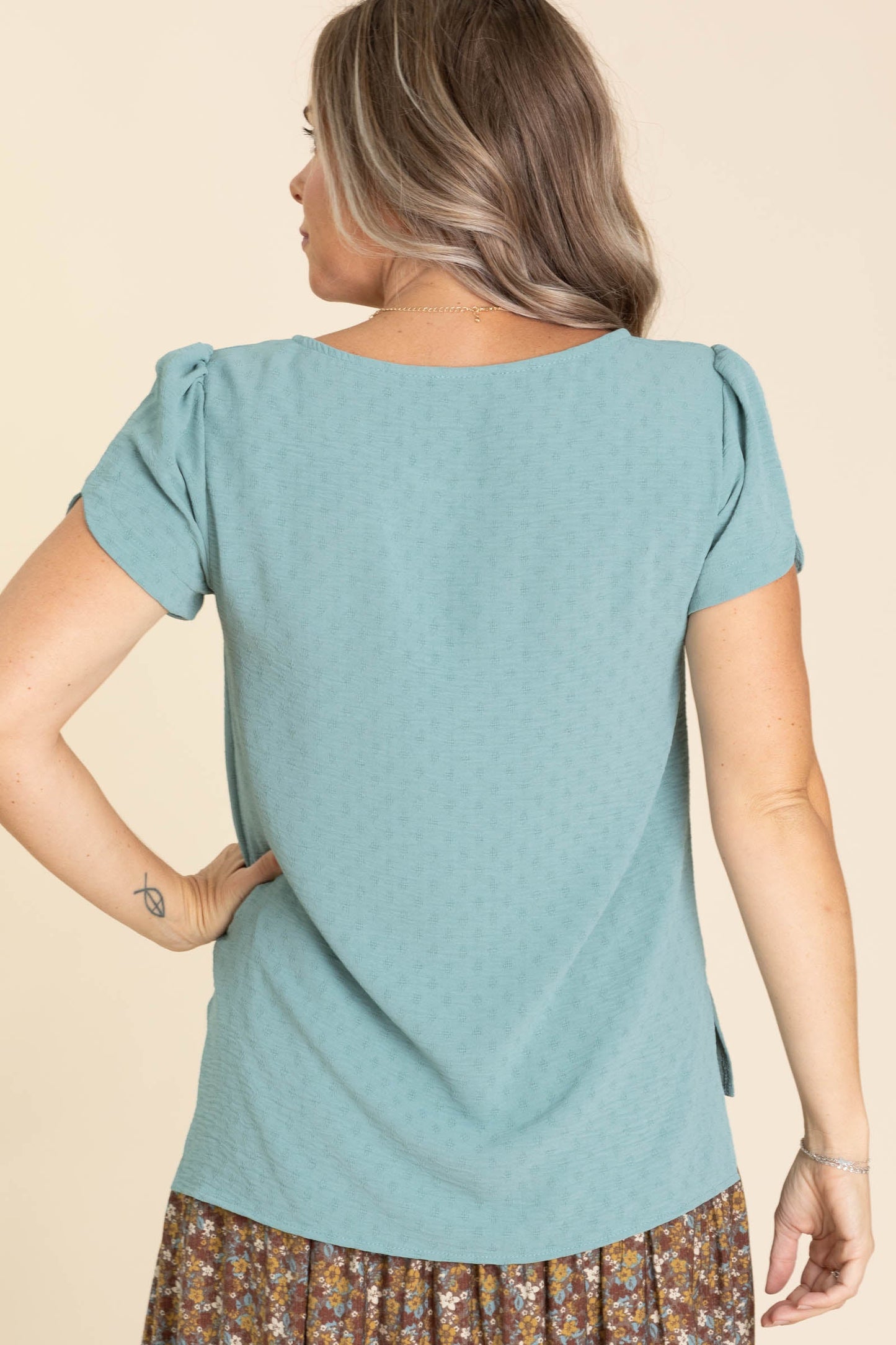 Seafoam Solid Jacquard Woven Top