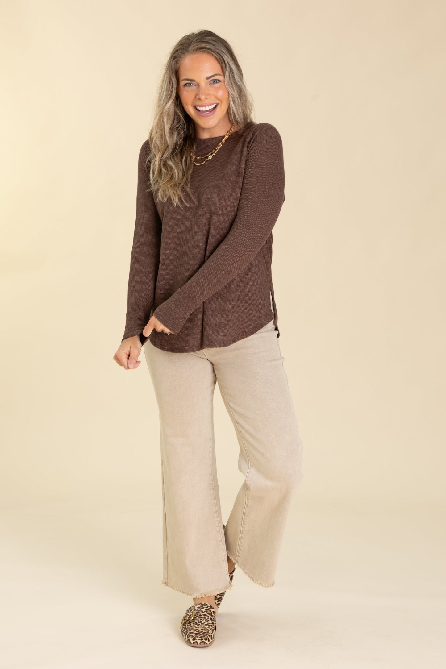 Knit Baby Waffle Long Sleeve Tops