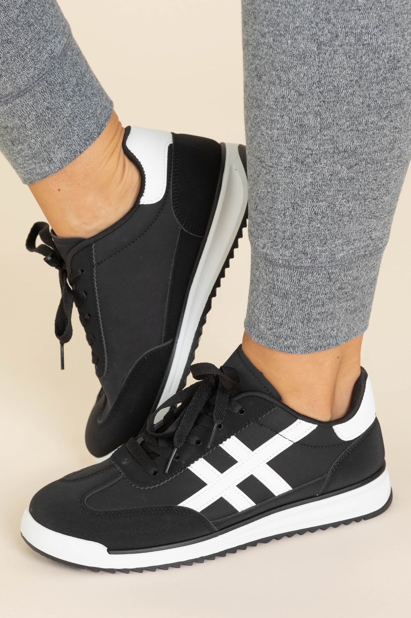 Two-Tone Lace Up Sneakers With Stripes