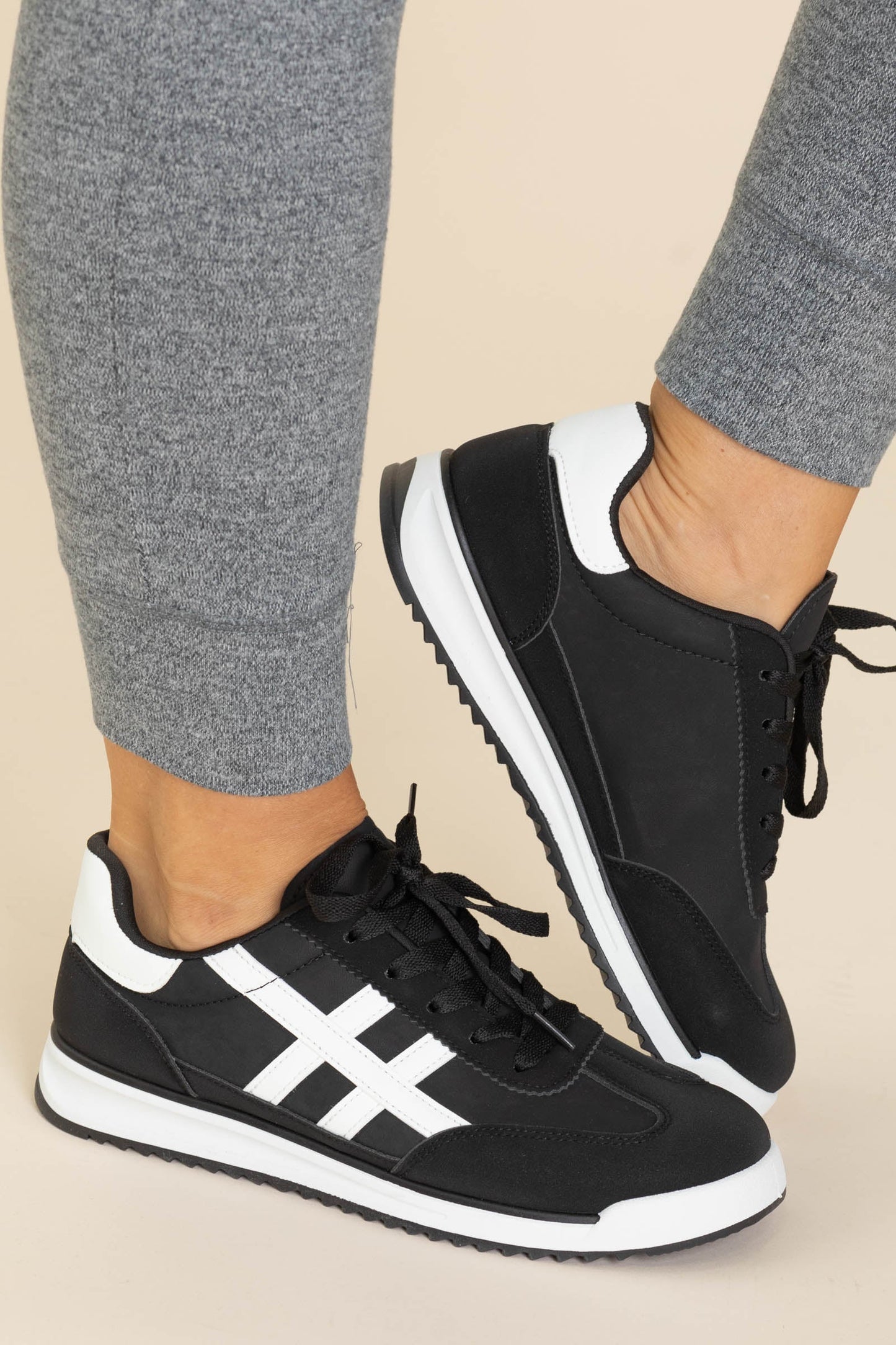 Two-Tone Lace Up Sneakers With Stripes