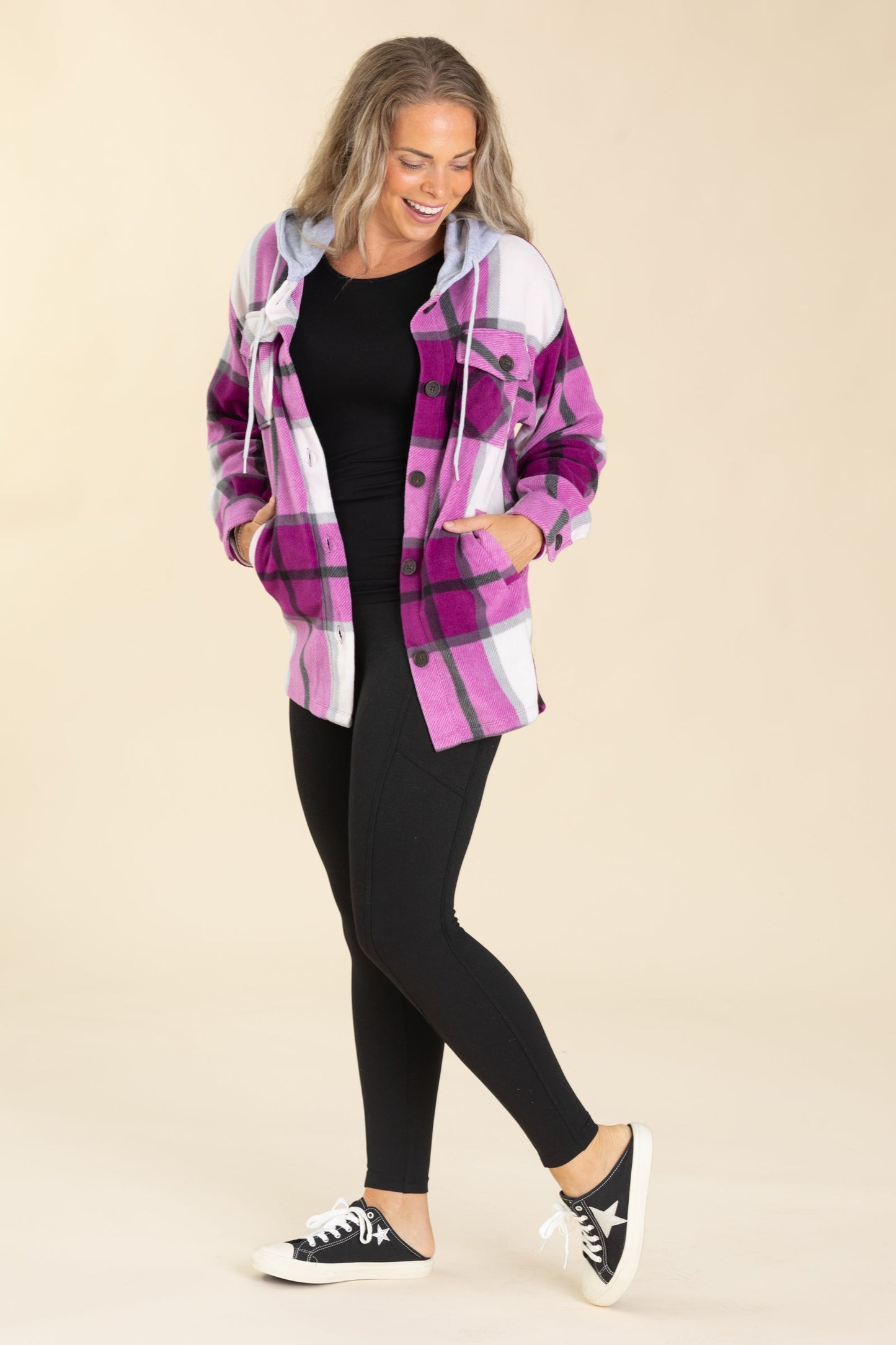 Plaid Fleece Shackets With Hood