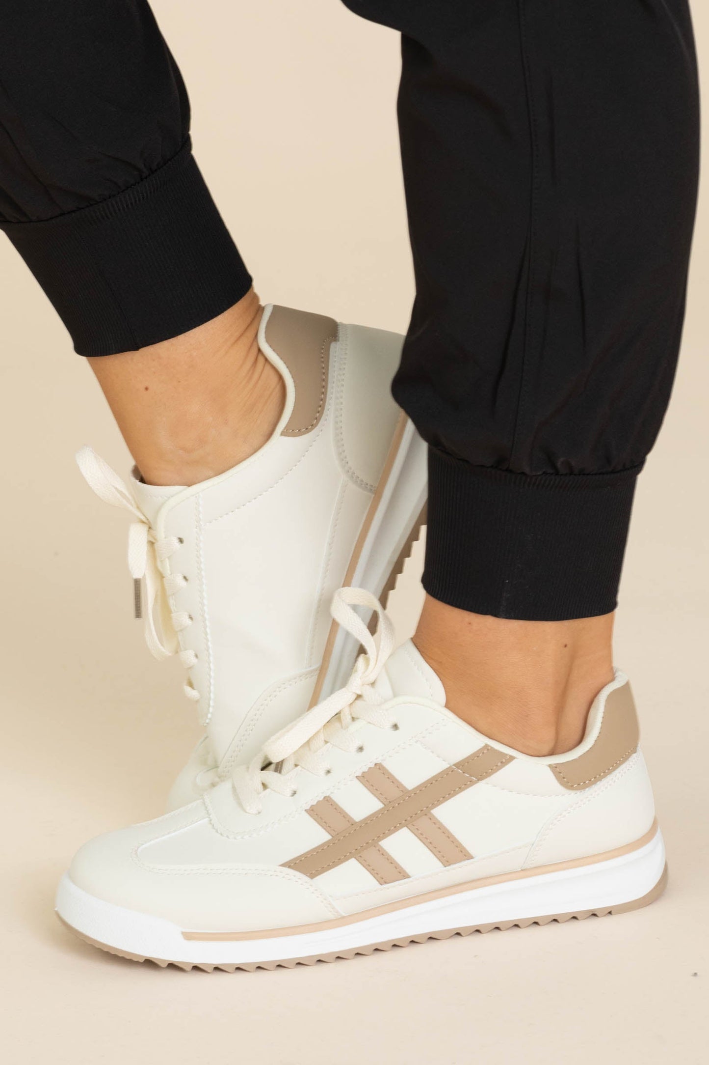 Two-Tone Lace Up Sneakers With Stripes