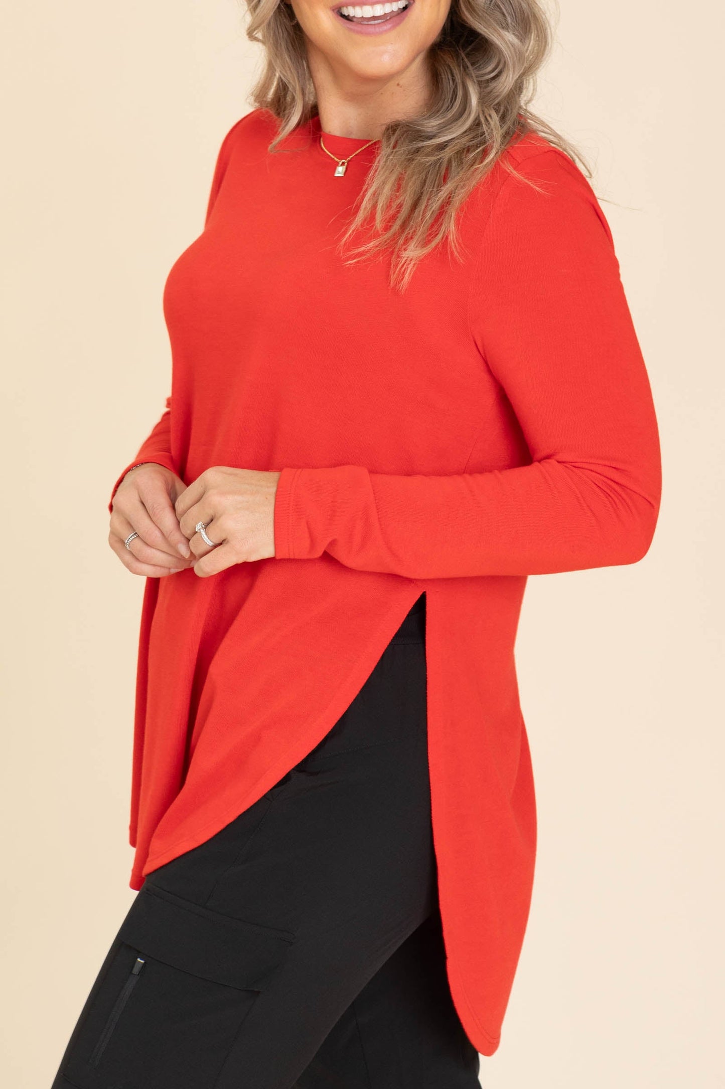 Long Sleeve Flow Tops With Side Slits