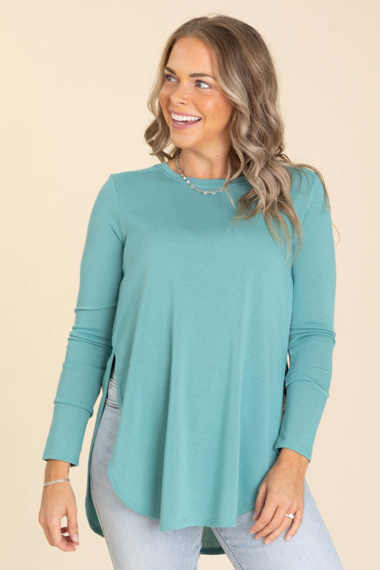 Long Sleeve Flow Tops With Side Slits
