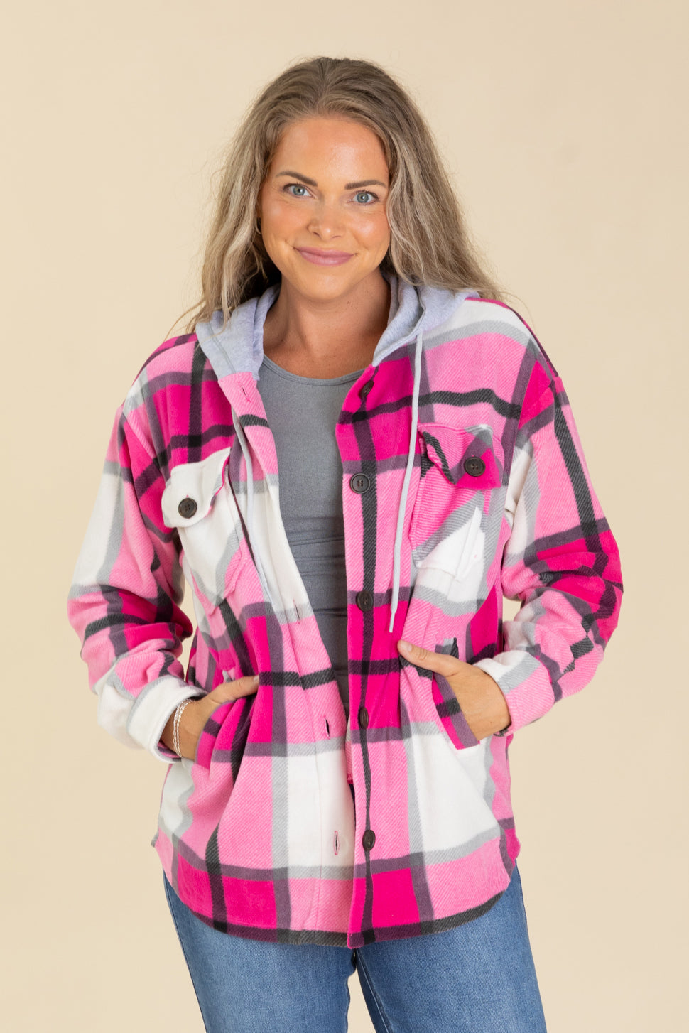 Plaid Fleece Shackets With Hood